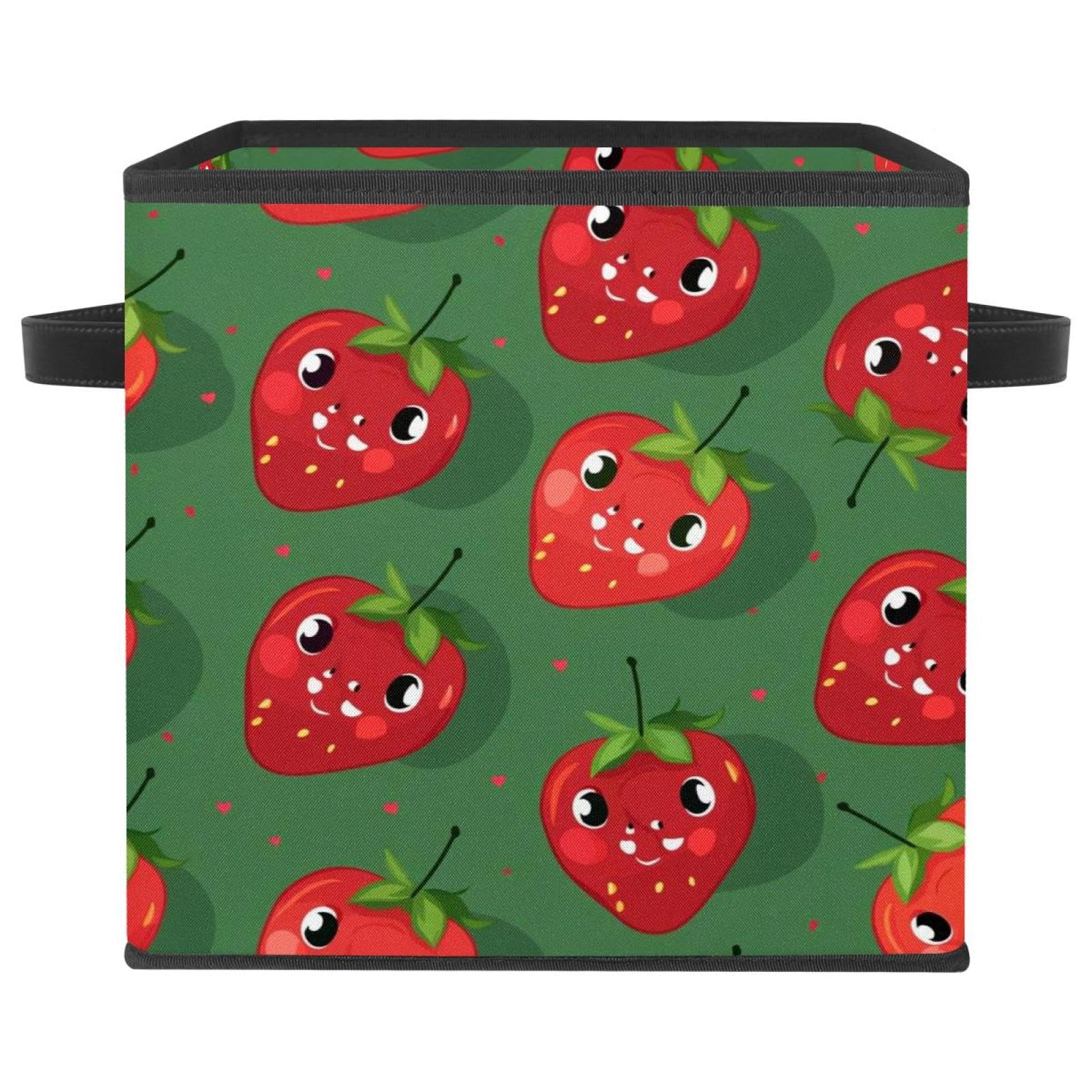 Boîte de rangement cube Happy Strawberry en tissu Oxford 28cm