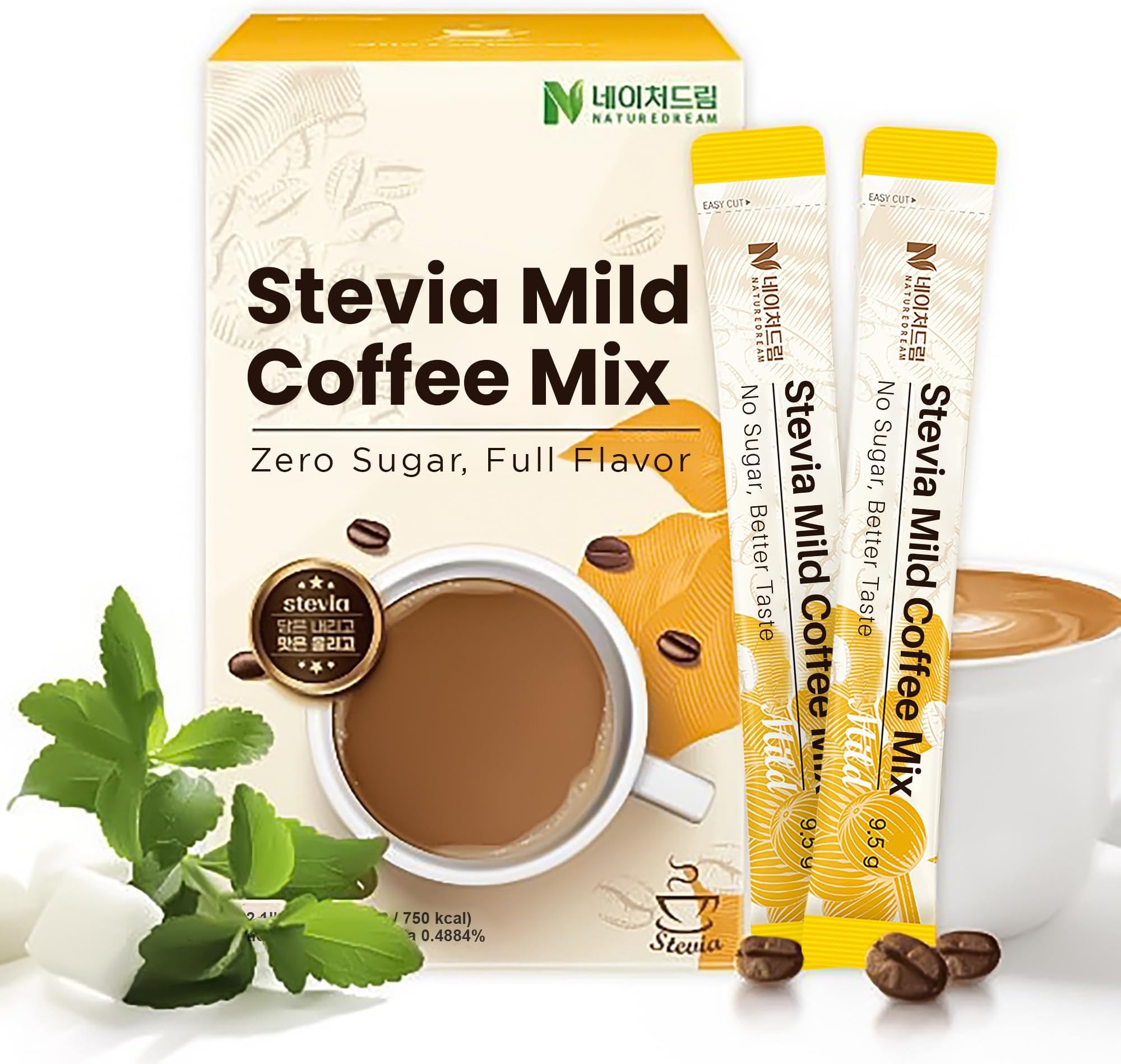 NATUREDREAM Zero Sugar Korean Coffee (30 Sticks) - Single Serve Portable Instant Coffee Packets with Creamer. Sugar-Free, Healthy Coffee Mix.