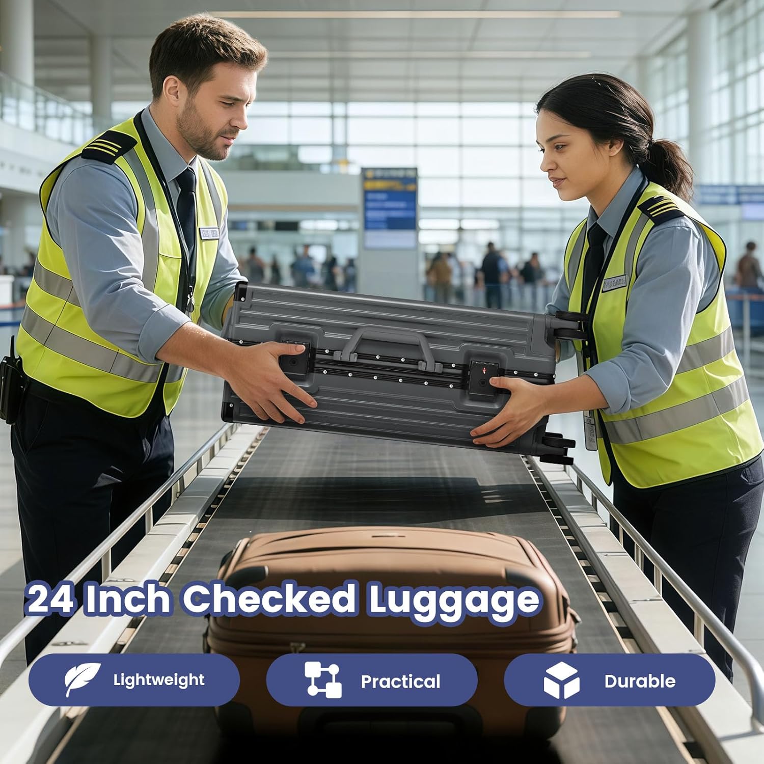 Carry On Luggage, 24 Inch Zipperless Luggage, Aluminum Frame Hardside Suitcase with TSA Lock, Spinner Wheels, Phone Holder, Charging Port, Cup Holder for Lightweight Travel, Grey