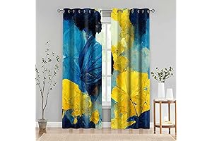 Abstract Art Blackout Curtains Modern Yellow Blue Printed Drapes