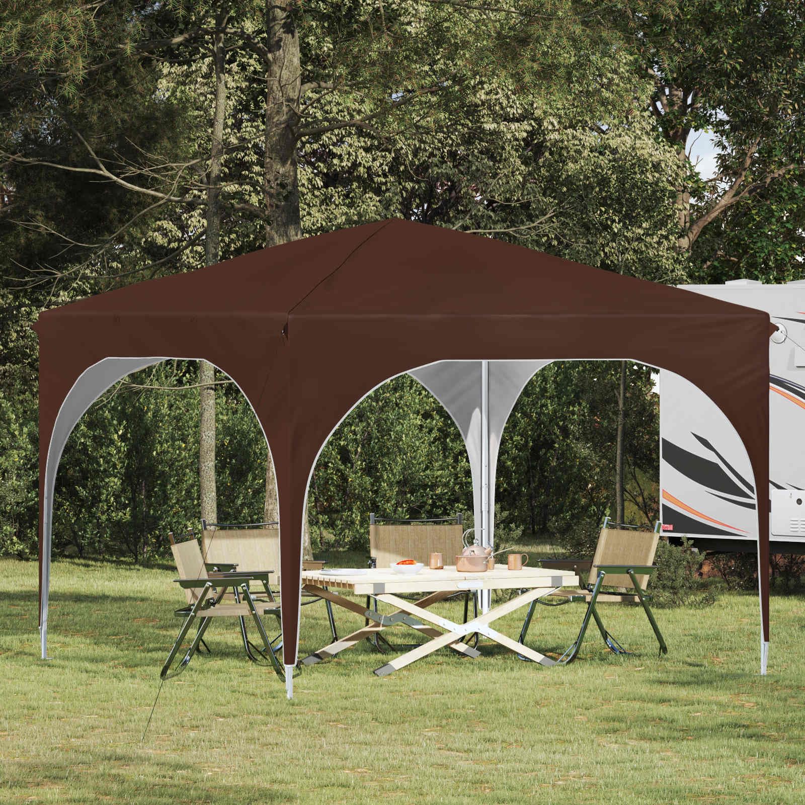 Namiot imprezowy Pop-up, brązowy, 290 x 290 x 245 cm, składany namiot ogrodowy, pawilon ze stabilnym stelażem stalowym, ochrona przed promieniowaniem UV i deszczem, idealny do aktywności na