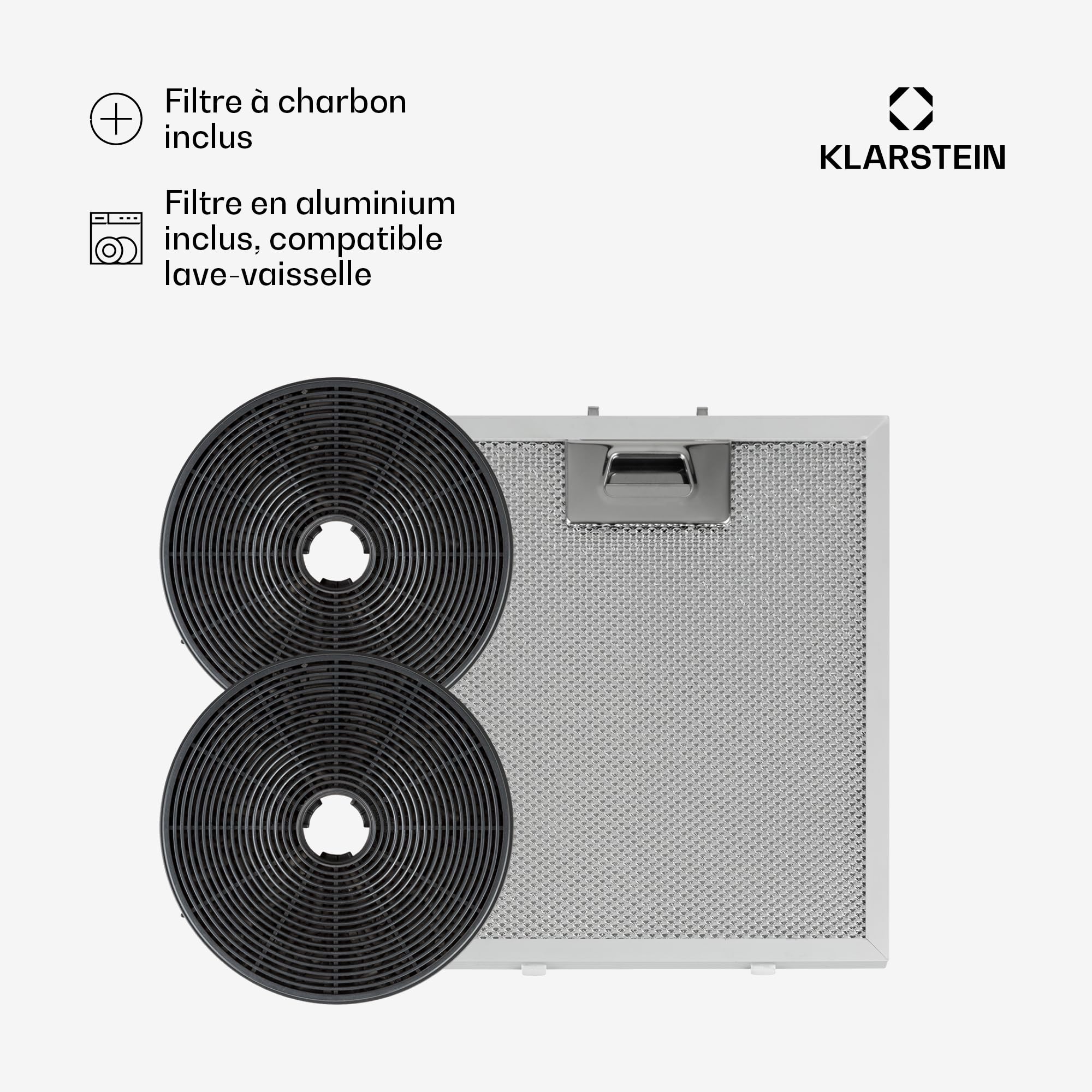 Klarstein Skyfall Smart Hotte d'aspiration - hotte aspirante suspendue, à recyclage/à évacuation, commande par app et par gestes, 45 x 42 cm (Øxl), 402 m³/h, 200 W, 3 vitesses, éclairage LED, argent