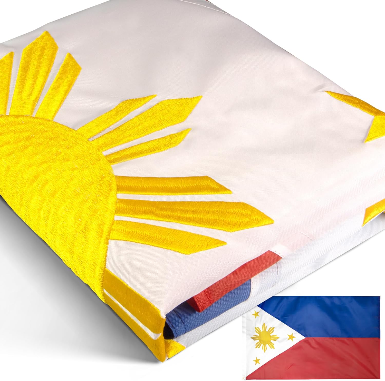 Anley EverStrong Series Philippines Flag 3x5 Foot Heavy Duty - Embroidered and Sewn Stripes - 4 Rows of Lock Stitching - Filipino Philippine National Banner Flags with Brass Grommets 3 X 5 Ft