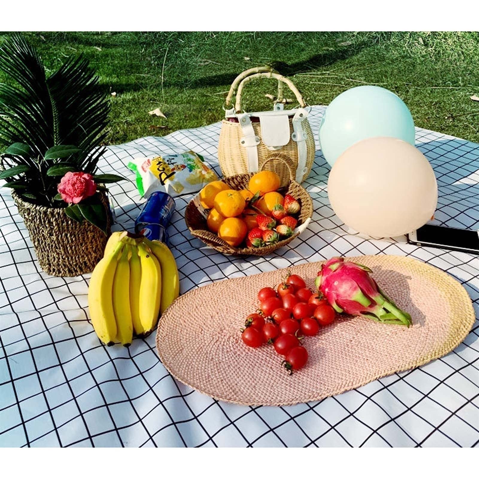 Couverture de Pique Niques, Natte de Plage Imperméable, Tapis Pique Niques Nappe Picnic pour Extérieur Camping Parc Cour (Color : White Grid, Size : 200x200cm)