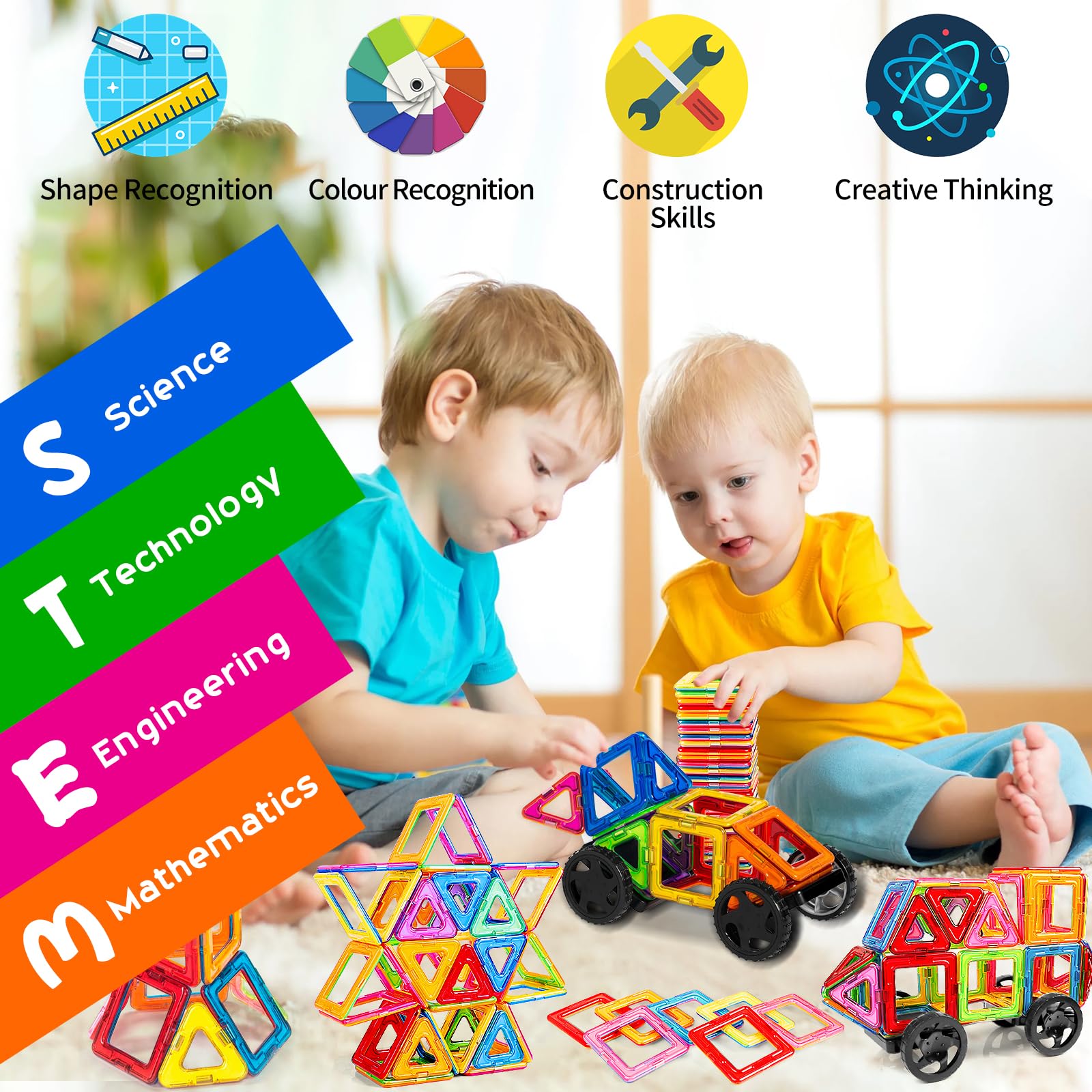 GLADTOP Costruzioni Magnetiche per Bambini 68 Pezzi, Giochi Bambini Bambina Bimbo 2 3 4 5 6 anni Magneti Bambini Giocattoli Costruzioni per Bambini Giochi Educativi Mattoncini Magnetici