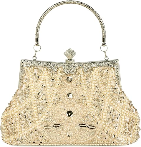 Vista 14 de Bolso de mano de estilo vintage con cuentas florales y strass para mujer, con bordado de lentejuelas, bandolera para novia, boda, fiesta