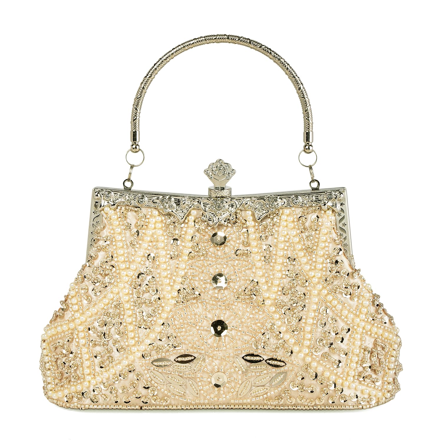 Womens Vintage Floral Beaded Rhinestone Embroidery Clutch Sequin Crossbody Bag Evening Handbag for Bridal Wedding Party Prom | Vintage, Floral, Beaded