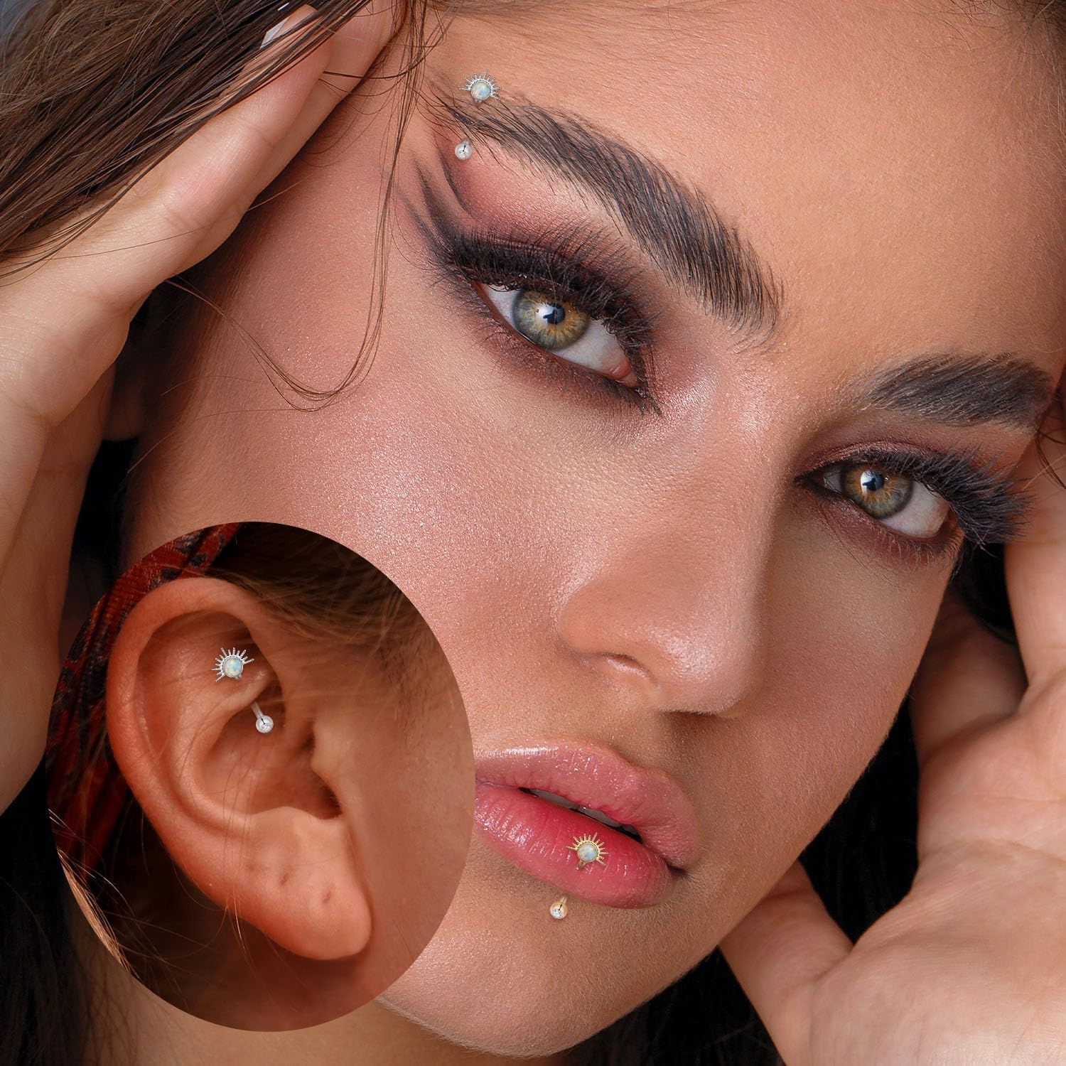 PEAKLINK G23 Titanium Eyebrow Ring 16G Opal Rook Daith Piercing Jewelry Internal Threaded Curved Barbell Vertical Labret Lip Jewelry Small Belly Button Ring - Image 6