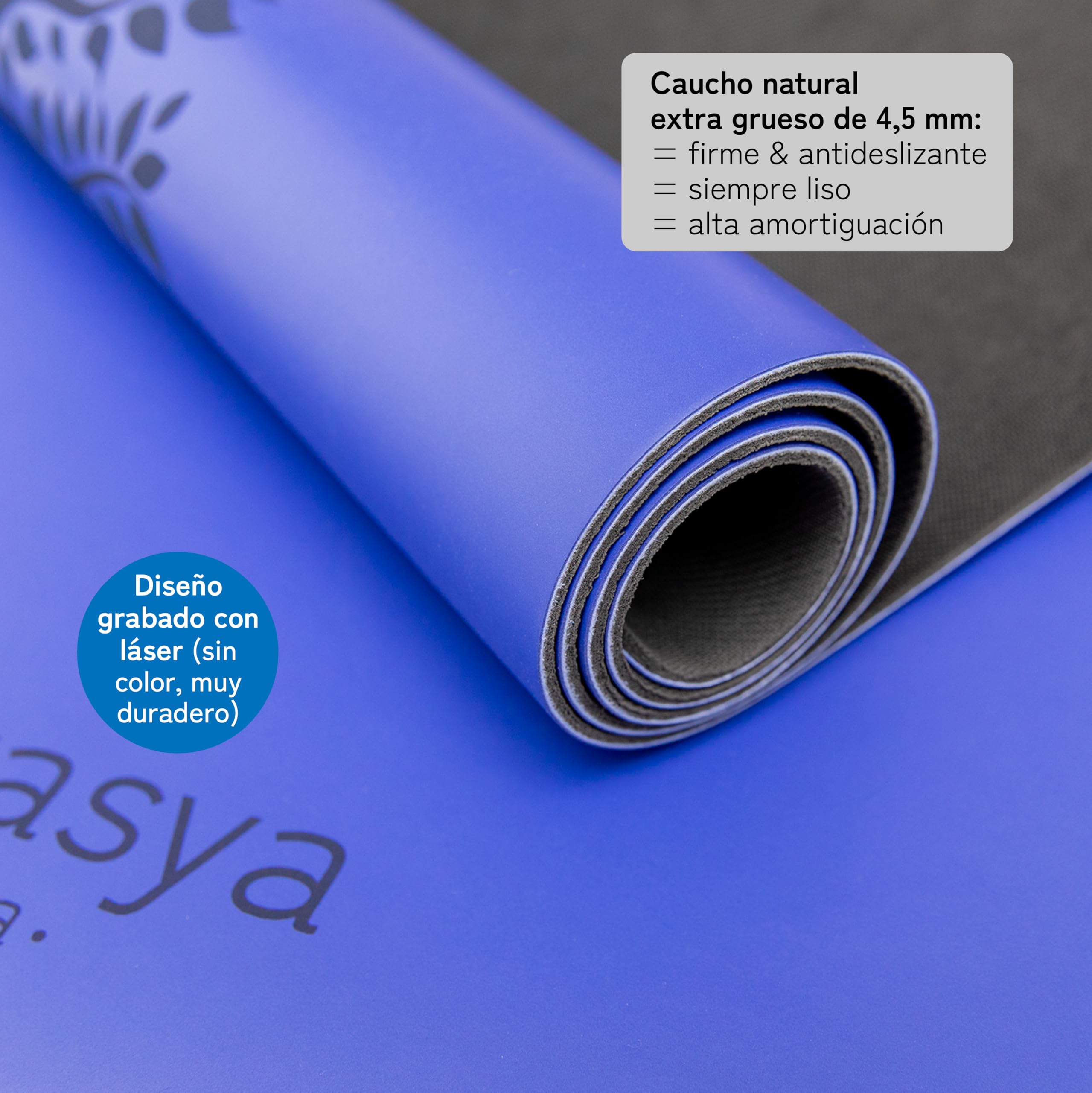 esterilla yoga antideslizante caucho natural, esterilla yoga gruesa máximo agarre, colchoneta yoga, extra ancha y gruesa (185x68x0,45cm), con correa de transporte, pilates