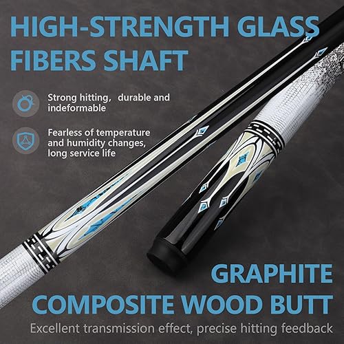 Miniatura 2 de Palo de billar profesional de 58 pulgadas de fibra de vidrio, palo de billar profesional con punta de 8 capas de 0.512 in, junta de pasador Uni-Loc