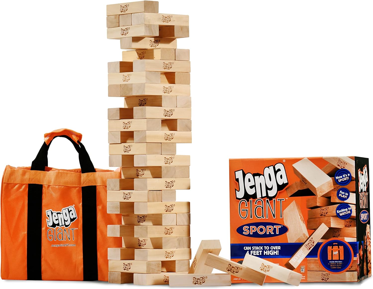 Jenga Giant Sport, Stacking Game with Tournament Chart & Travel Bag, Party Game for Kids & Adults, Stacks to 4 Feet