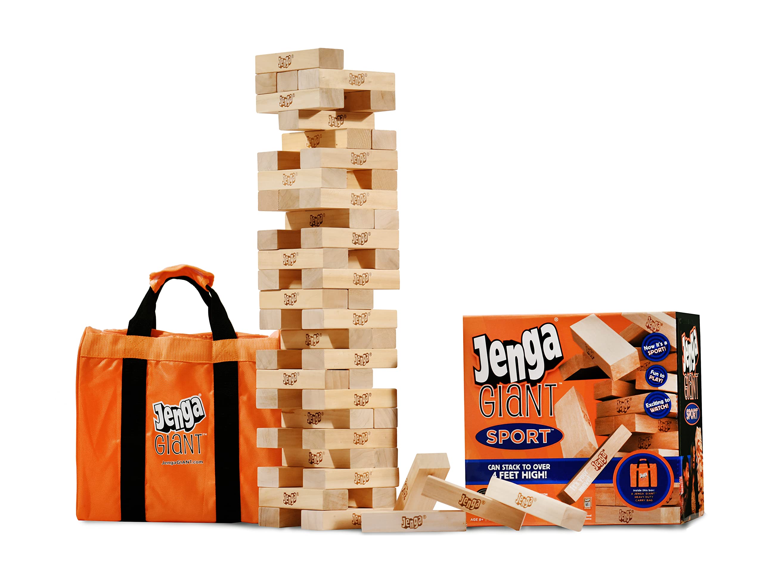 Jenga Giant Sport, Stacking Game with Tournament Chart &amp; Travel Bag, Party Game for Kids &amp; Adults, Stacks to 4 Feet