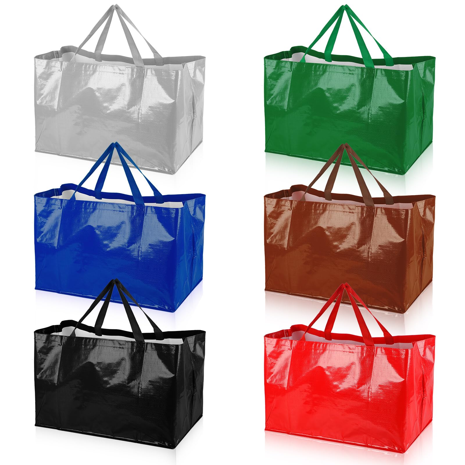 Shappy 6 Pieces Extra Large Reusable Shopping Grocery Bags with Handles Colorful Woven Plastic Waterproof Tote Bags