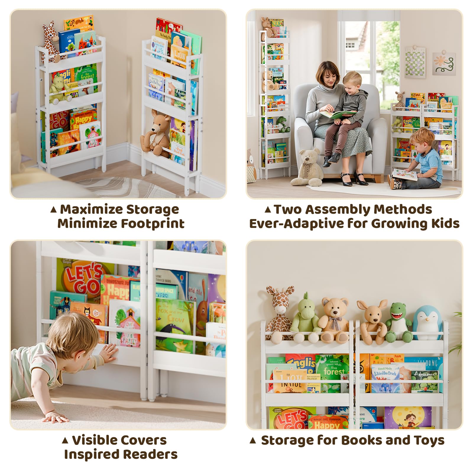 HAVLOTII Libreria per bambini – Scaffale a parete a 6 ripiani per la camera dei bambini, libreria dietro la porta per neonati/bambini, scaffale angolare da parete per camera da letto/asilo, organizer