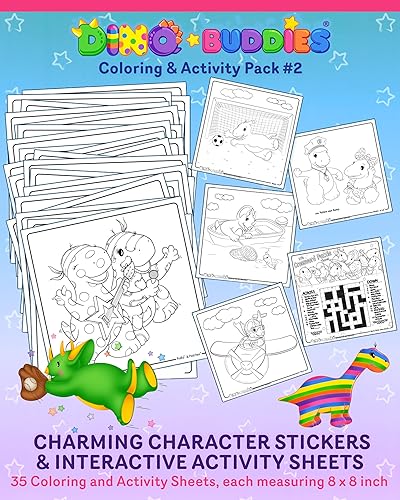 Miniatura 6 de Dino-Buddies® Colorear y paquete de actividades #2 - Lindo libro para colorear de dinosaurios con calcomanías, Make-A-Face y hojas motivacionales -