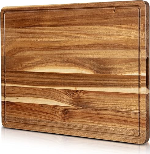Miniatura 8 de Tabla de cortar de madera extra grande resistente con ranura para jugo, bloque de carnicero de madera de acacia gruesa, 20 x 15 pulgadas, 4 piezas