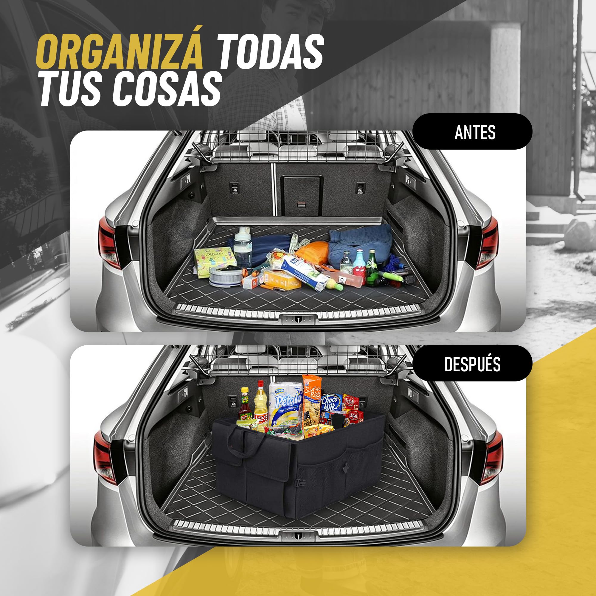 Organizador Maletero Coche, Caja Plegable Coche de Tejido Oxford y Asas Impermeable Bolsa Maletero Bolsa para Almacenamiento Furgoneta para Camper y Casa