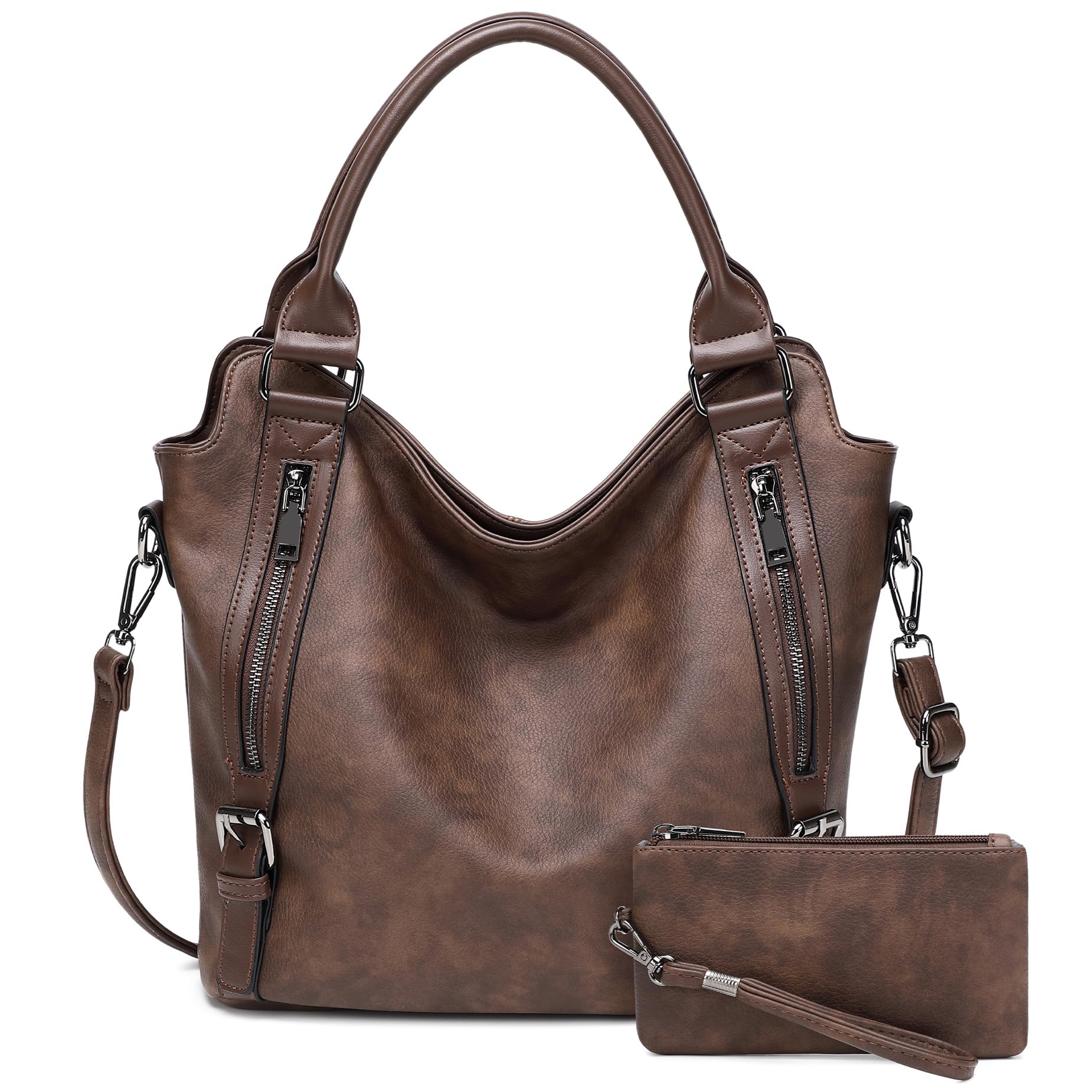 Hobo Bags for Women Handbags Ladies Boho Shoulder Bag Designer Purses Vegan Leather Crossbody Bag for Women Coffee