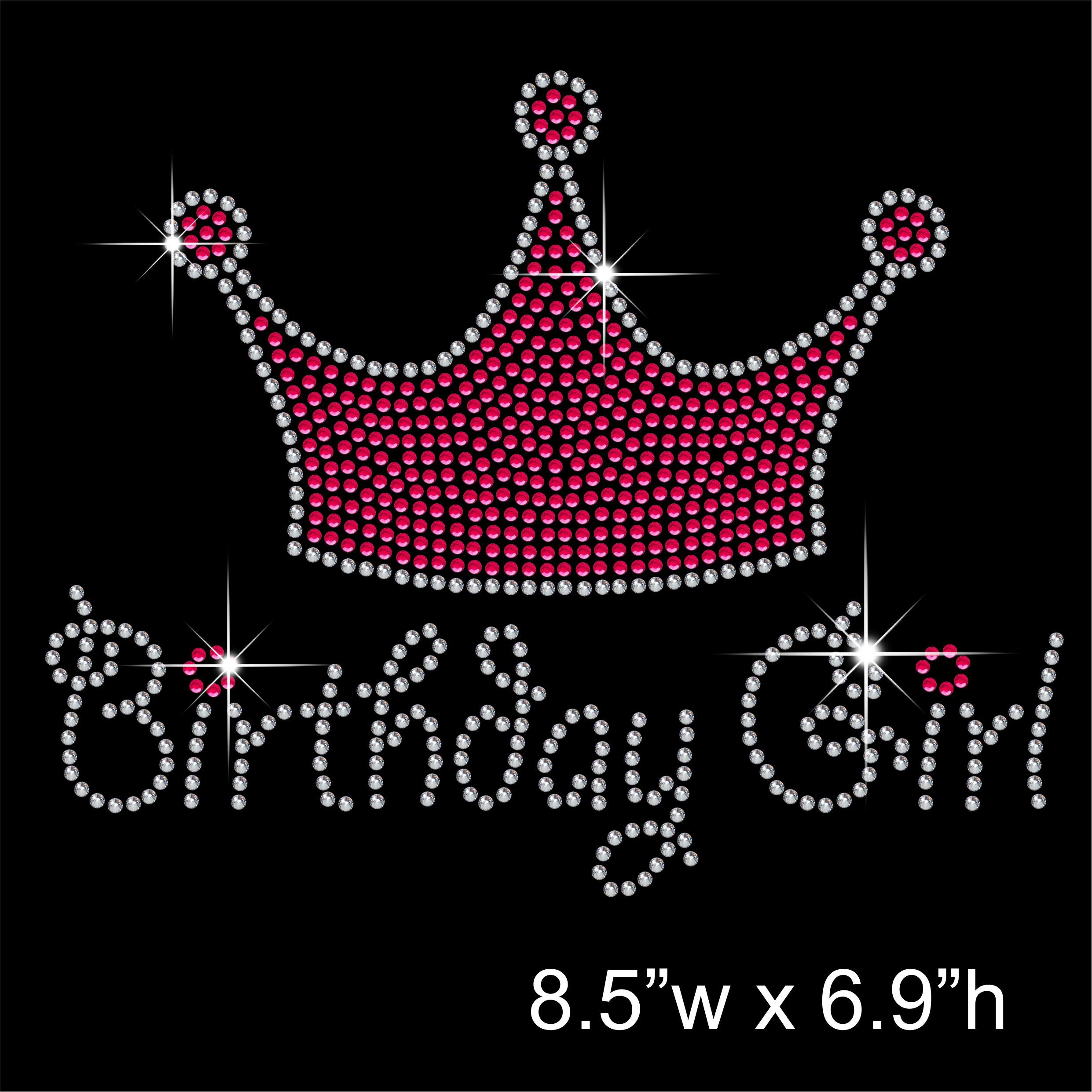 TShirt Showroom Birthday Girl and Tiara Hotfix Rhinestone Diamante Iron on Transfer Motif Applique