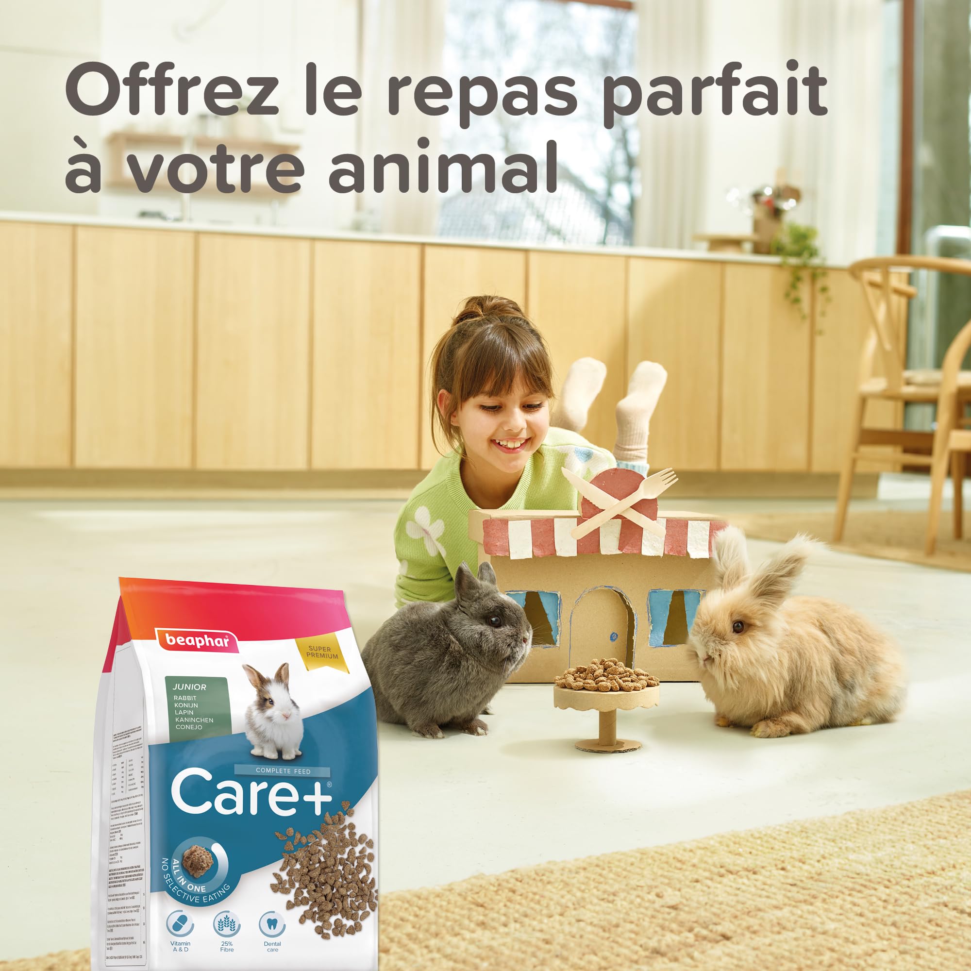BEAPHAR – Care+ – Alimentation Super Premium extrudée pour Lapin Junior – 25% de Fibres – Appétent, sans Sucre ajouté ni Colorant – Haute digestibilité – Aide à l’Usure Naturelle de Dents – 1.5 kg