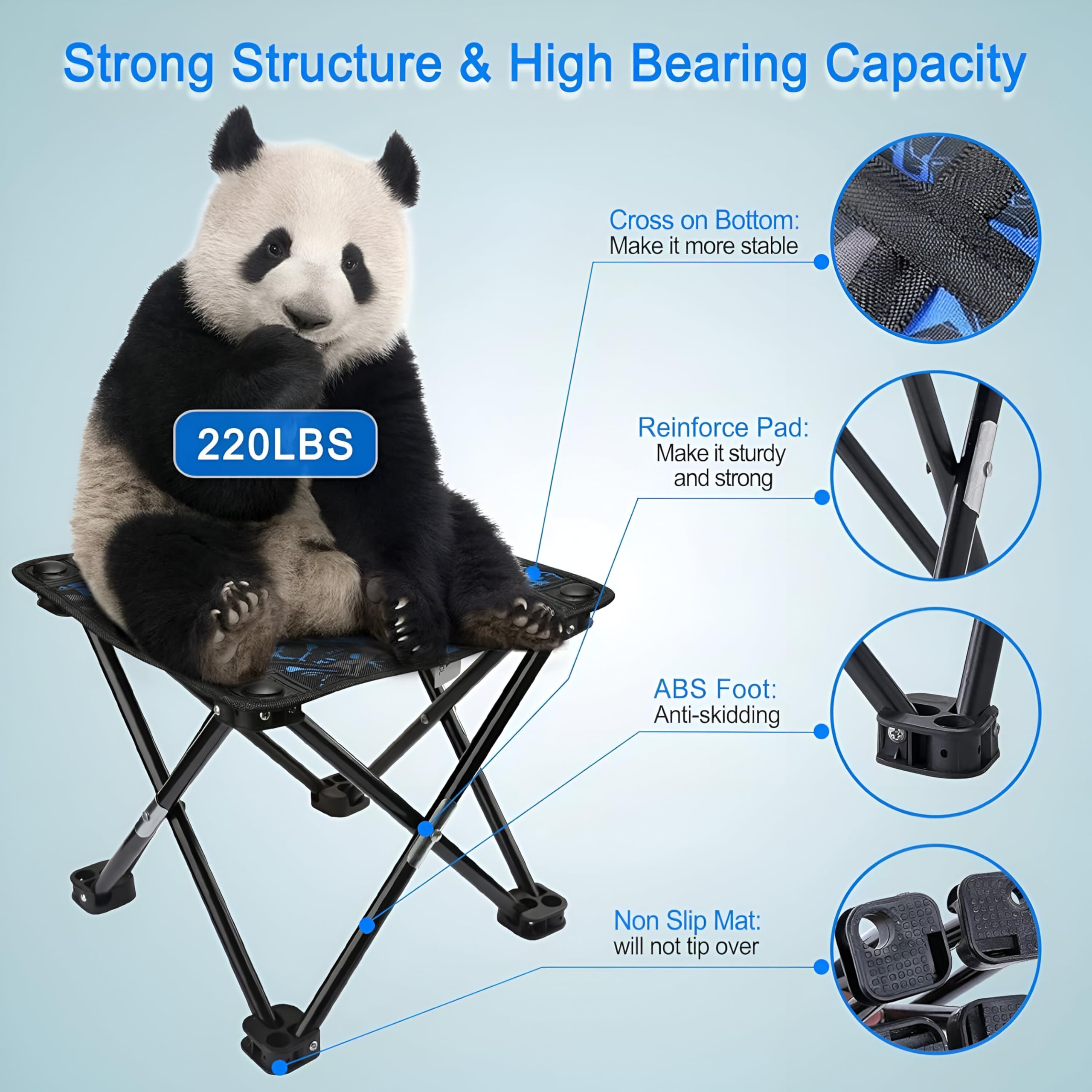 SOLDRIGHT SHOP Folding Stool Outdoor Portable Stool, Lightweight Chair | Heavy Duty Camping Fishing Hiking Picnic Garden BBQ Chair Max Load 100 Kg. | Easy to Carry ((11.5 HX11.5 L X11.5 W)) 2