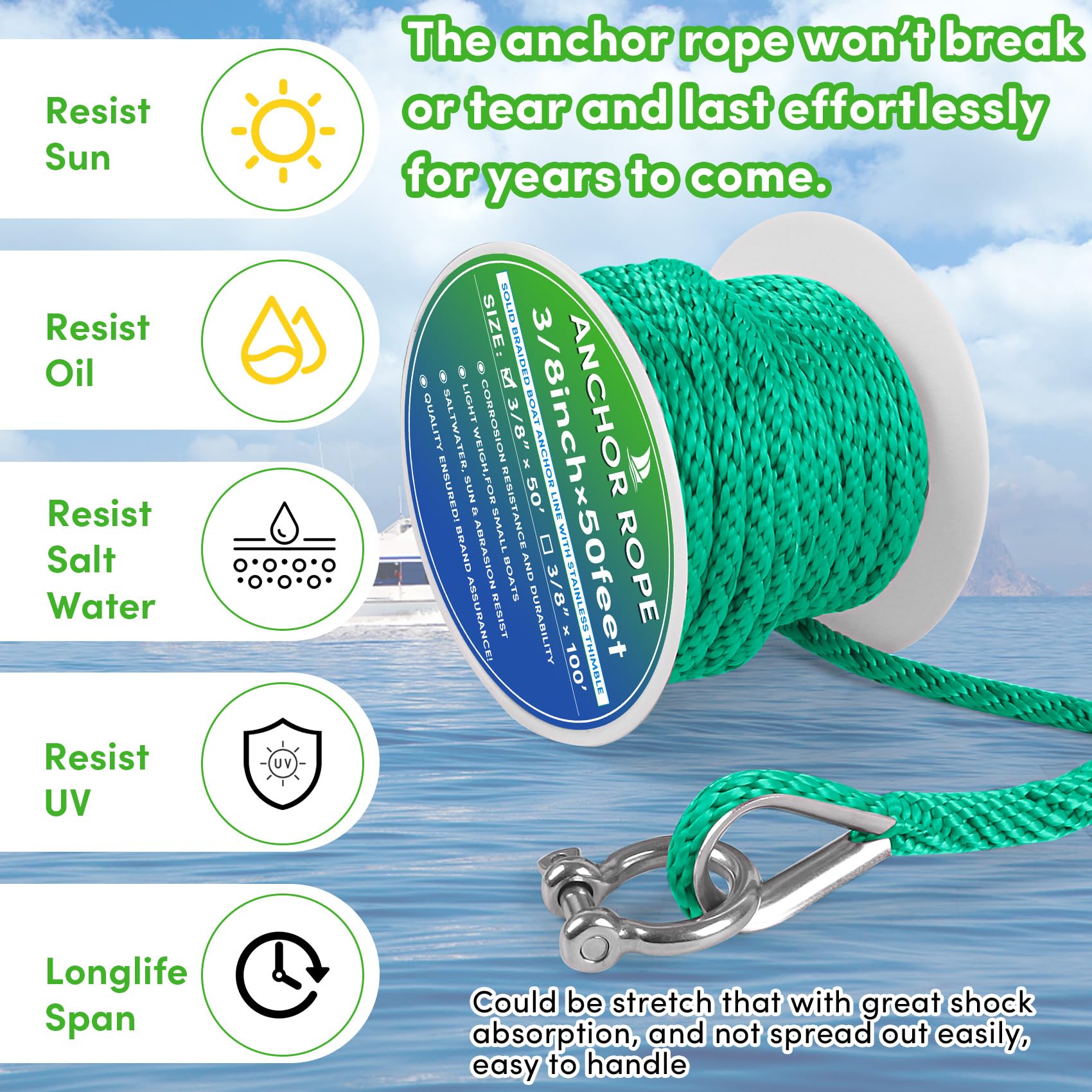 A50 String Rope Snapklik.com : Premium Anchor Rope 50 Ft X 3/8 Inch, Solid Braid MFP ...