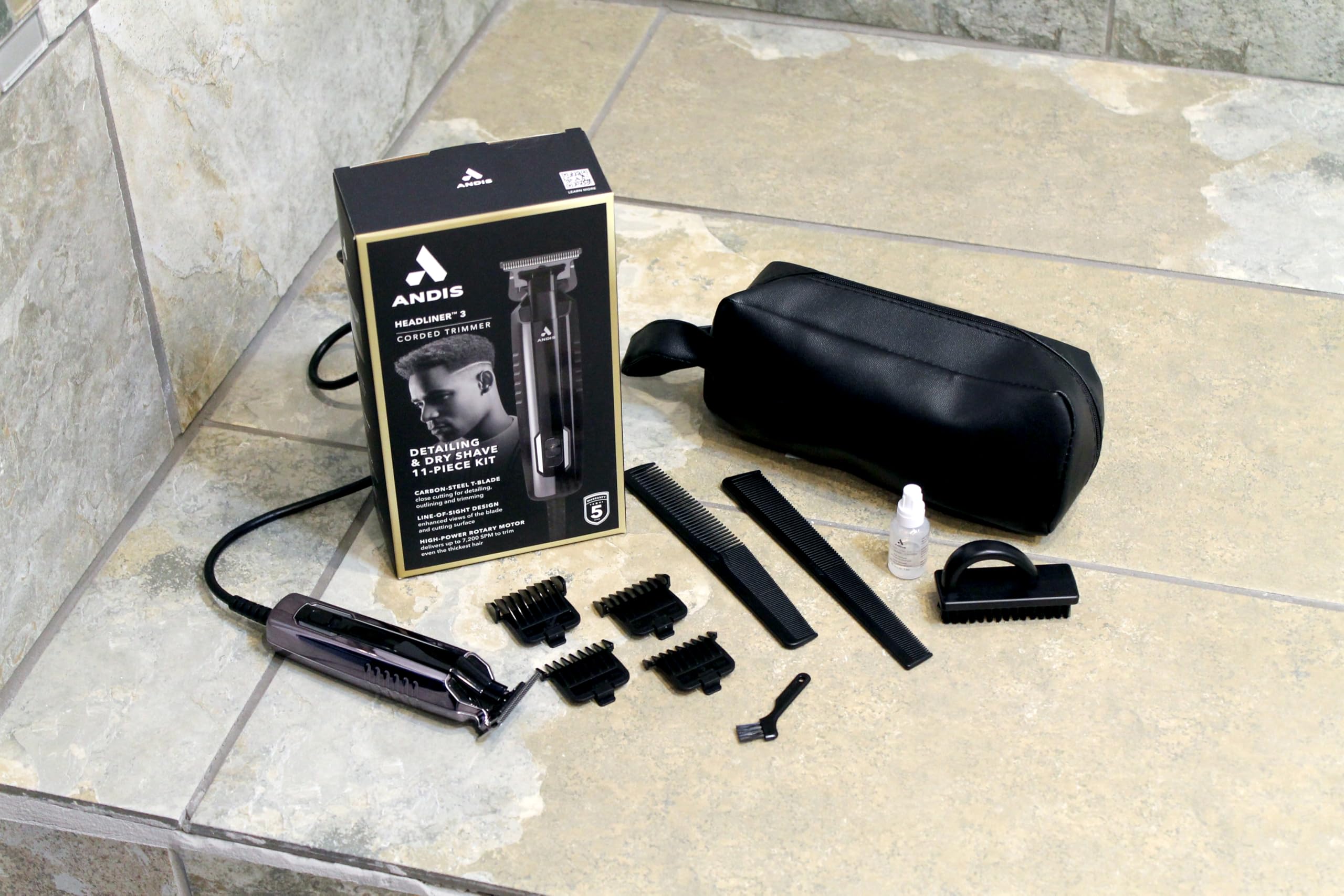 Andis Set di 3 Tagliacapelli Headliner 11 Pezzi Lama a T Ultra Fine Nero