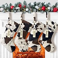 Vista 11 de Medias de Navidad de Felpa Personalizadas de Vaca Juego de 2 Grandes de 20" de Piel Bordada Medias de Navidad Personalizar Nombre Estilo Granja