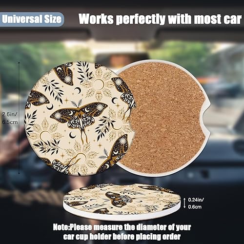 Miniatura 2 de Portavasos de automóvil  Posavasos de cerámica absorbente con diseño de mariposa y luna, portavasos para bebidas, accesorios interiores de