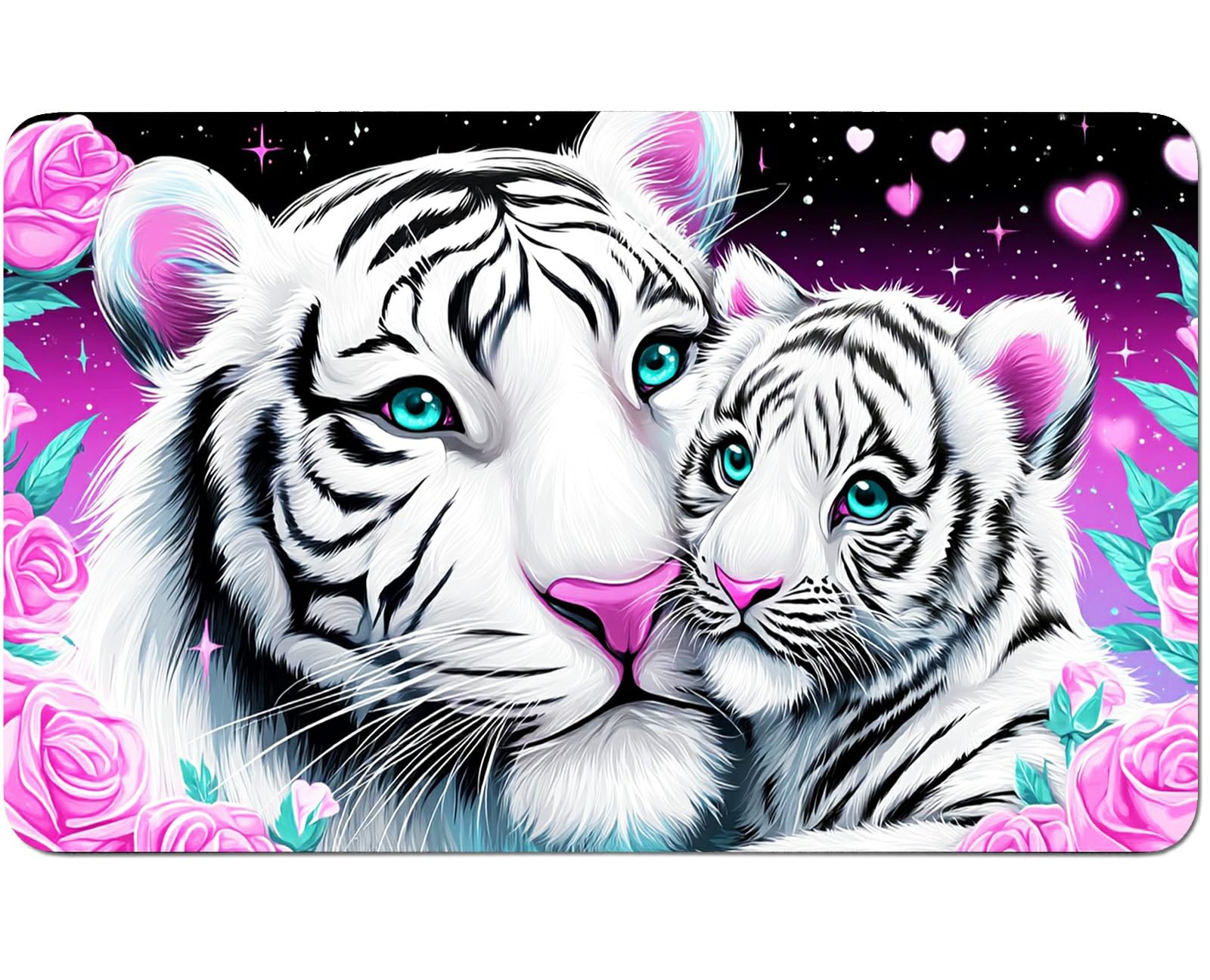 RWUTYTIUL for MTG Card Playmat 24 X 14 Inch with No Zone, Stitched Play Mat for Commander Board TCG RPG CCG Game Desktop Tablet Mouse Pad for Playing Accessories, Pink Flower White Tiger