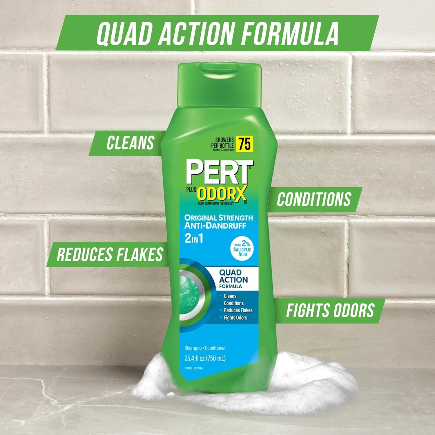 PERT 2 IN 1 Shampoo and Conditioner, Anti-Dandruff, 13.5 Fl. Oz (Pack of 6)