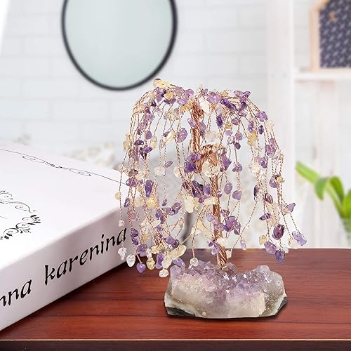 Miniatura 9 de mookaitedecor Árbol de cristal de amatista natural con base de cristal de racimo de amatista, figura de árbol de dinero bonsái de Feng Shui para