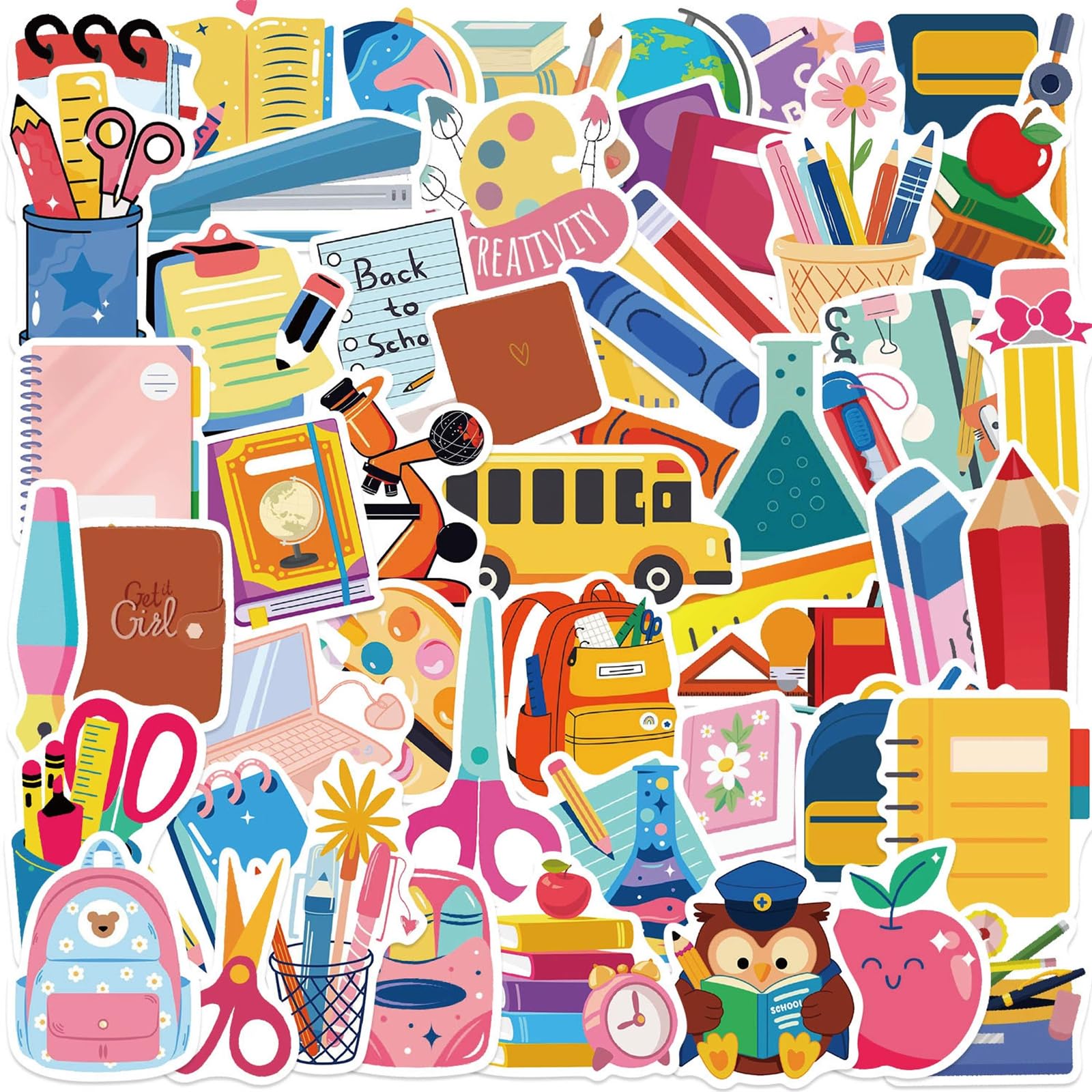 Back to School Stickers 50 pcs School Stickers Students Teacher Science Decorations for Scrapbook Laptop Water Bottles Waterproof Classroom DIY Craft