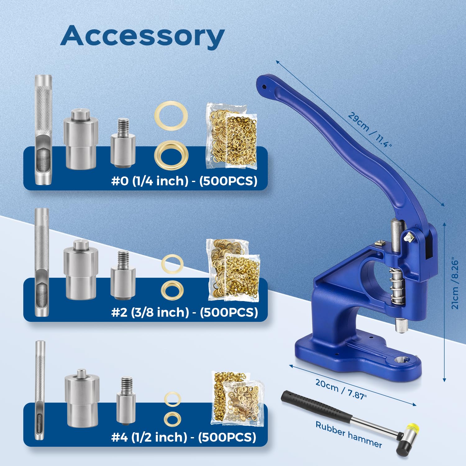 Bonvoisin Macchina per Occhielli a Pressione Manuale, con 3 Punzoni e 1500 Occhielli (6/10/12mm), Macchina per Occhielli a Pressione per Pelli, Jeans,Cartone, Tappeti e Asciugamani