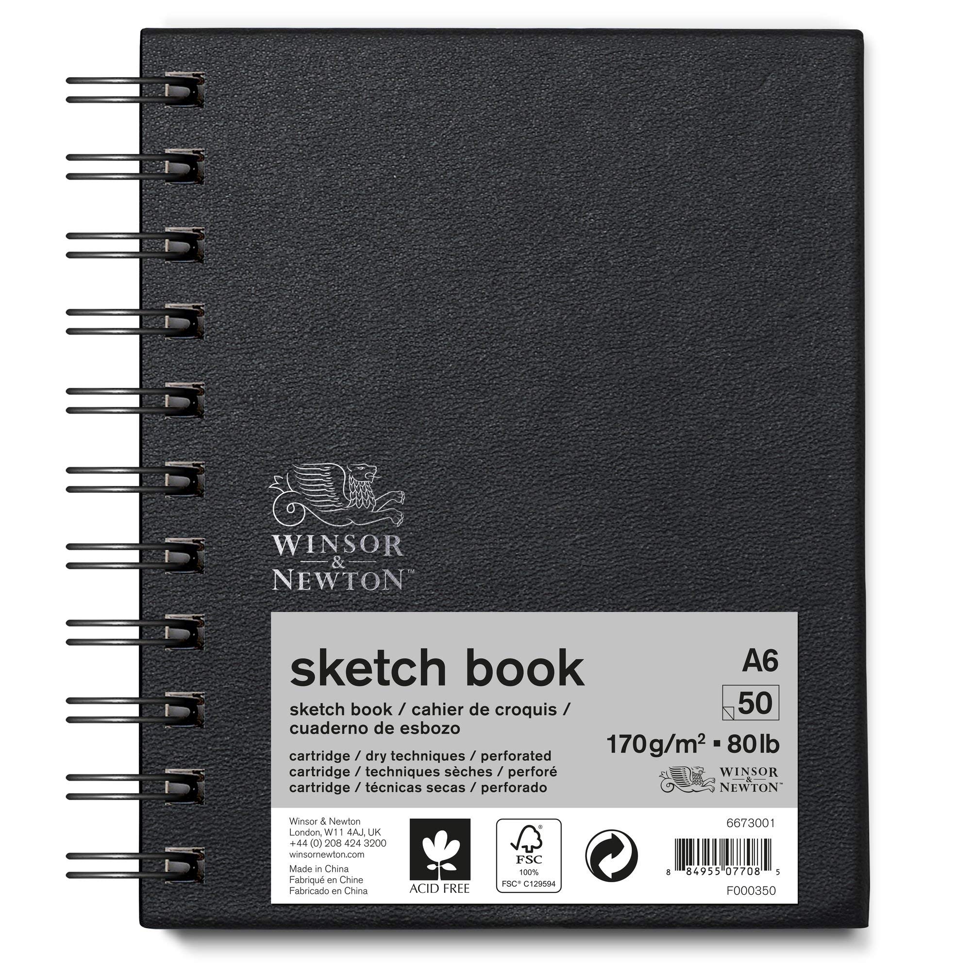 Winsor & Newton 6673001 Spiral Sketchbook, 50 Sheet, 170gsm, A6 Size, Natural White — image 1