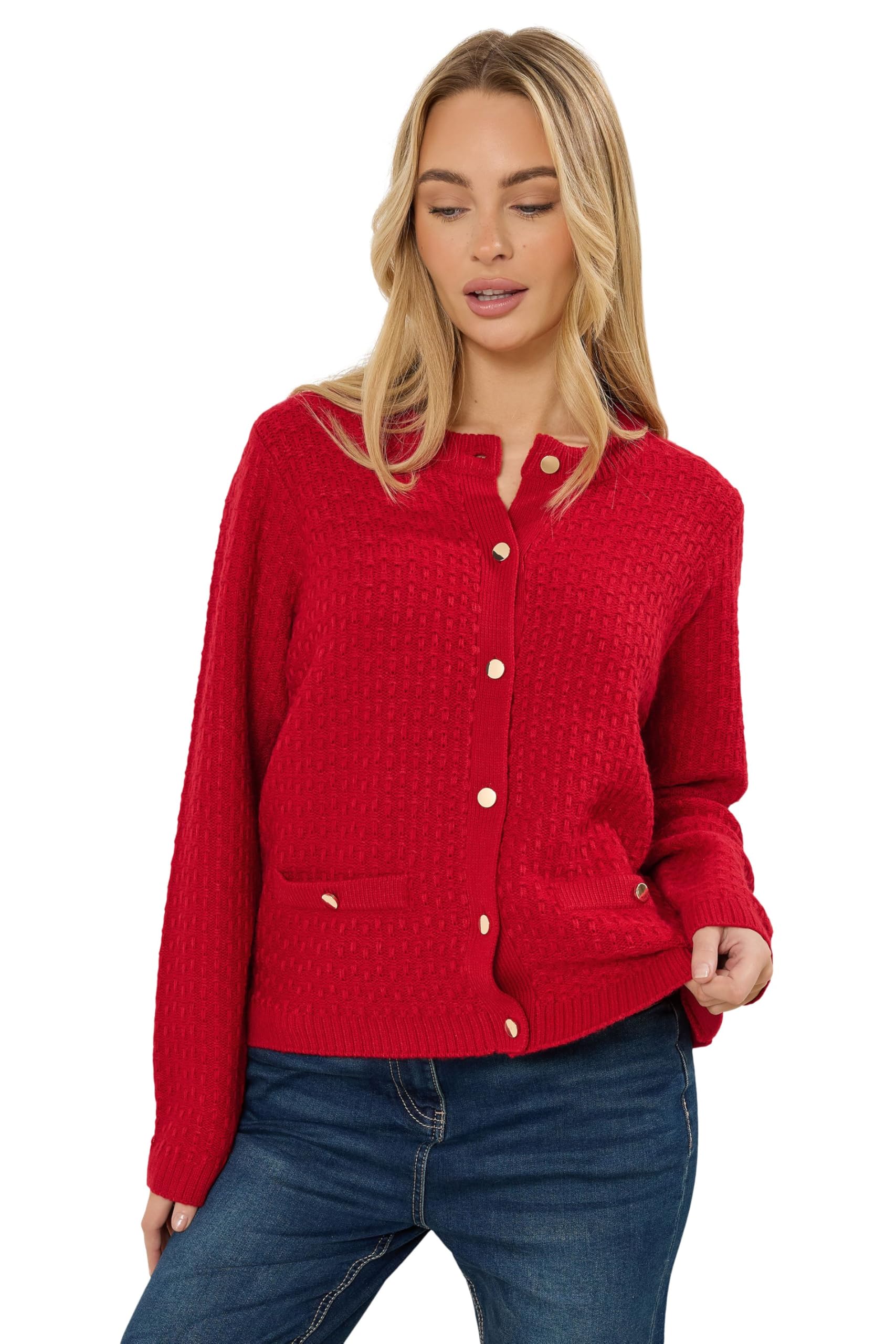 M&Co Women's Red Button Through Knit Cardigan In | Size: 10/12
