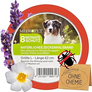 MEDIDOG Natürliches Zeckenhalsband – 8 Monate Schutz vor Zecken, Flöhe und Milben, für kleine Hunde & Katzen – mit Zistrose- & Lavendelöl – ohne Chemie