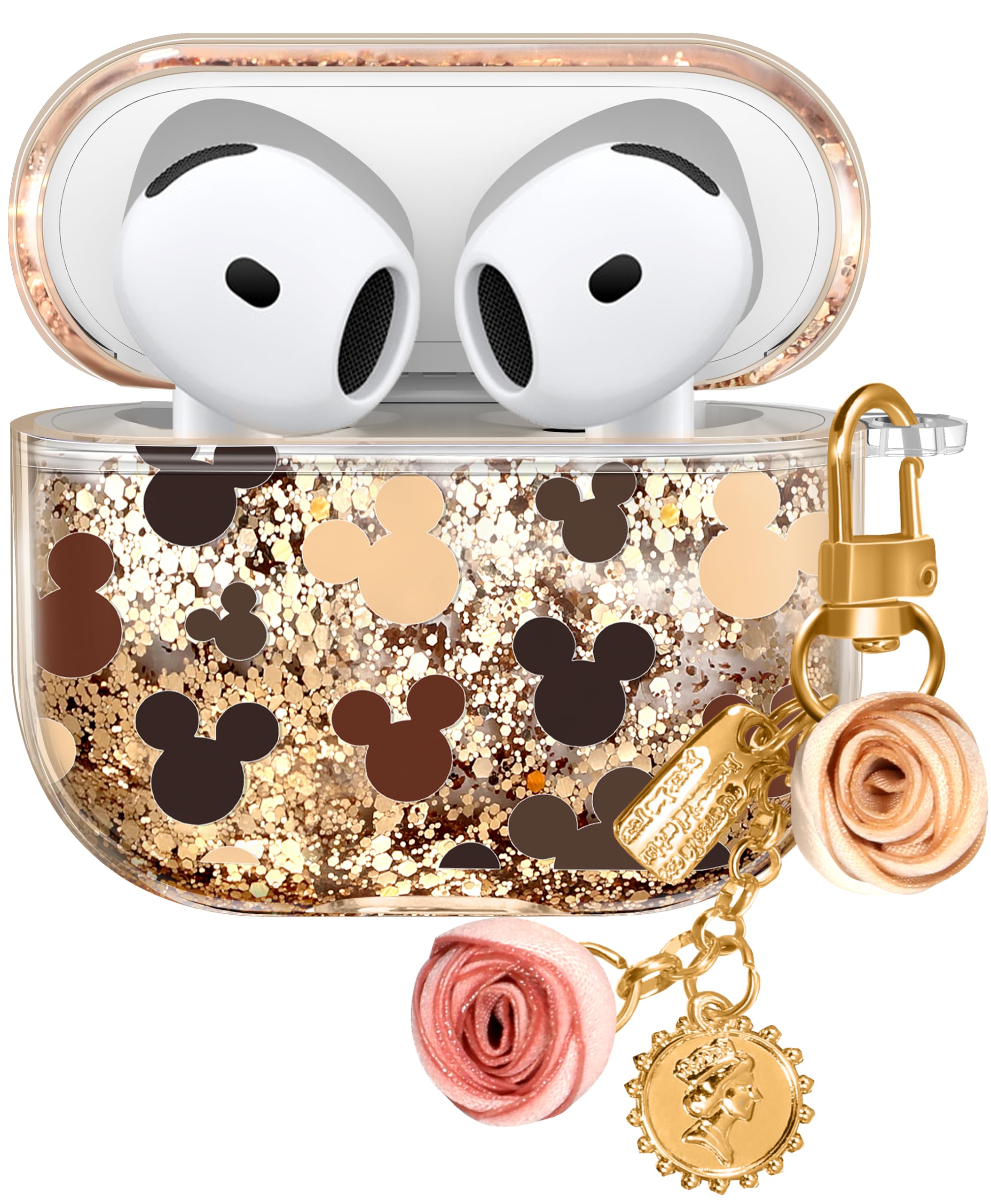 Kokaaee for Apple for Airpods 4 Case 2024 - Quicksand Liquid Kawaii Cute Lovely Funda Mujer Girl Women Sparkling Sparkle Glitter Bling Sparkly Cartoon Miki Keychain Girly for Airpod 4 Case Cover