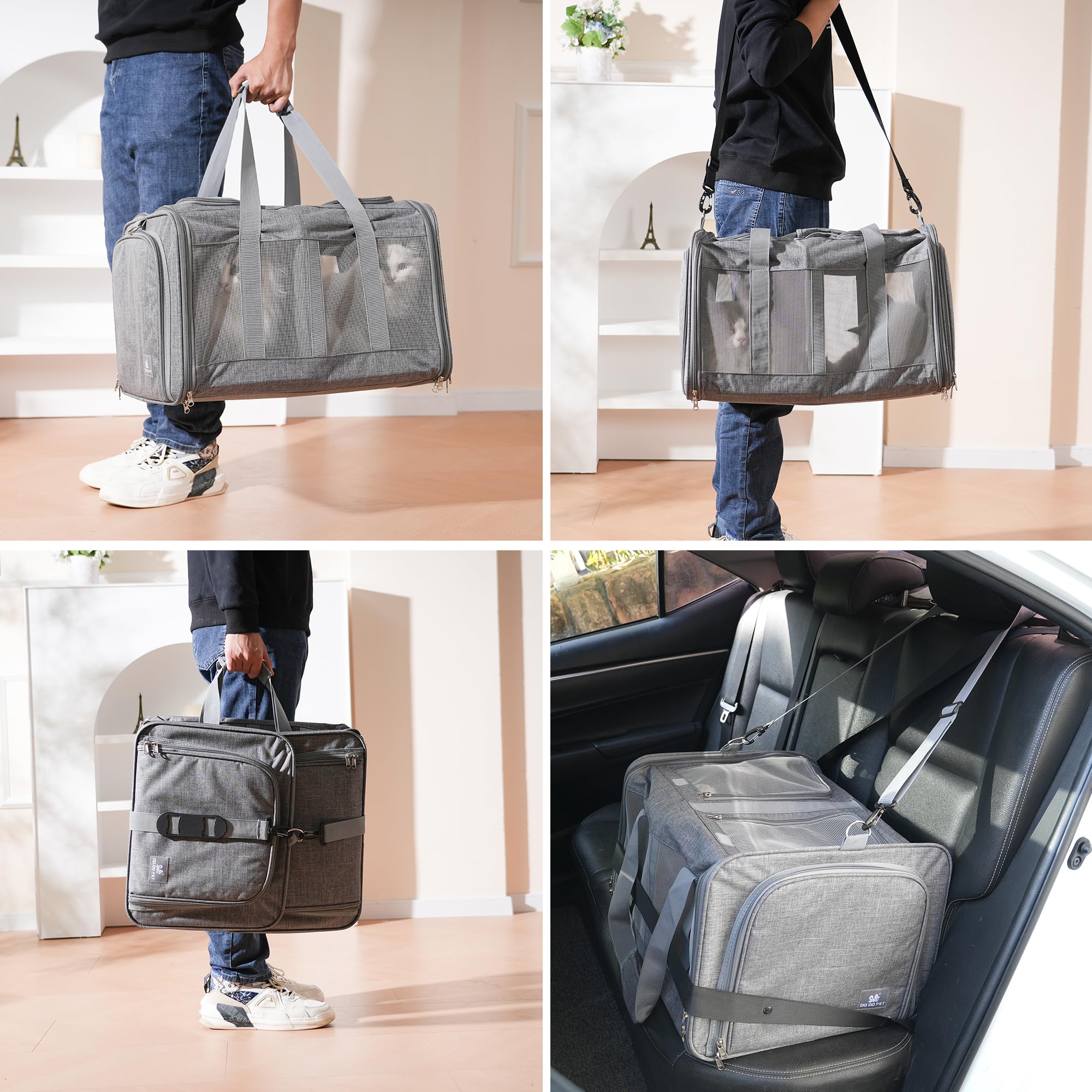 Caja de transporte para gatos para 2 gatos, plegable, color gris
