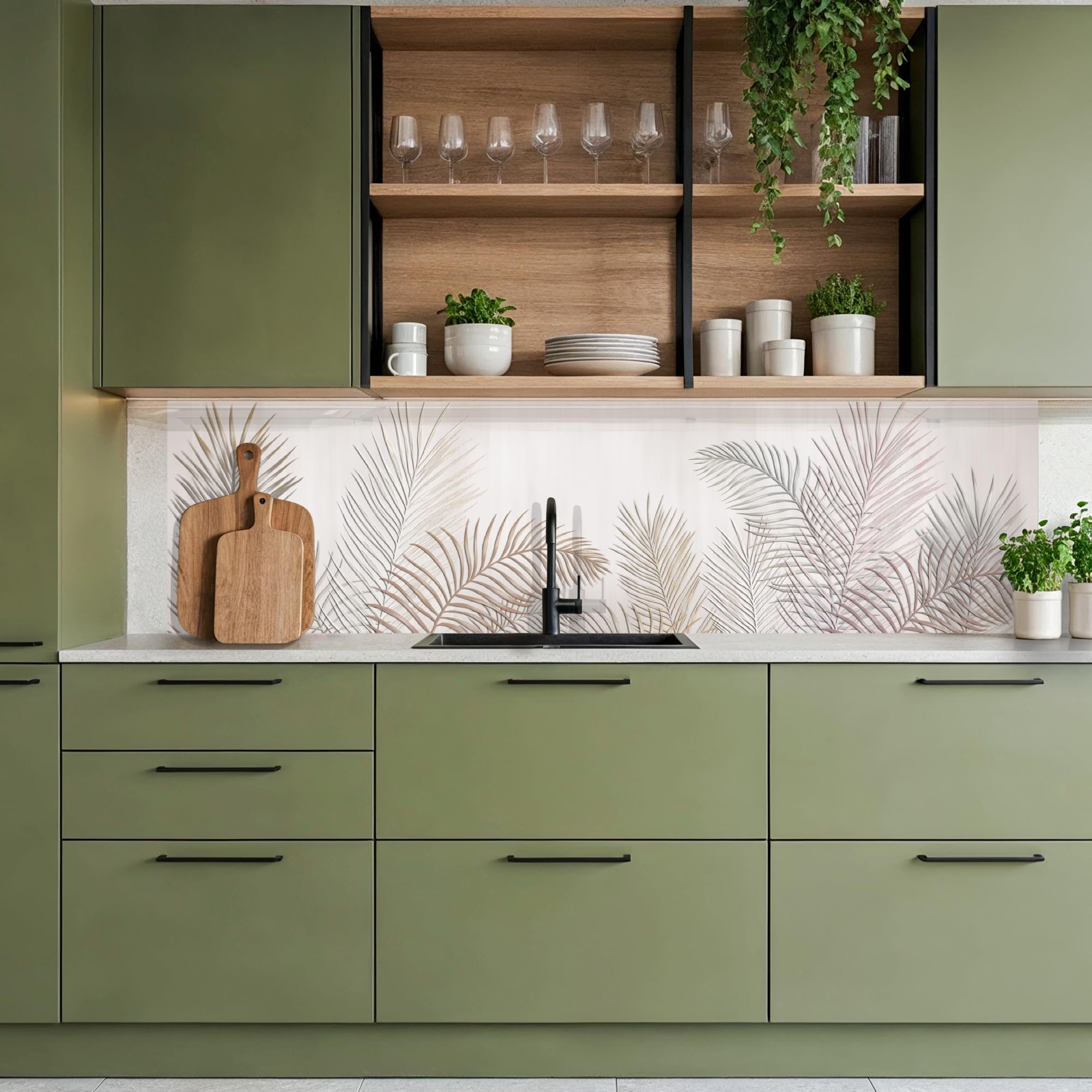 KitchenYeah© Paraschizzi Cucina Adesivo 80x300 cm Pannello Parete Paraspruzzi Pannelli Retro Foglie - Beige - Botanico - Vintage