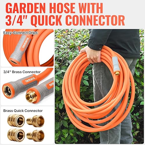 Miniatura 7 de YAMATIC Manguera de jardín de 58 pulgadas x 15 pies, accesorios giratorios ergonómicos, explosión de 600 PSI, manguera de agua resistente, flexible