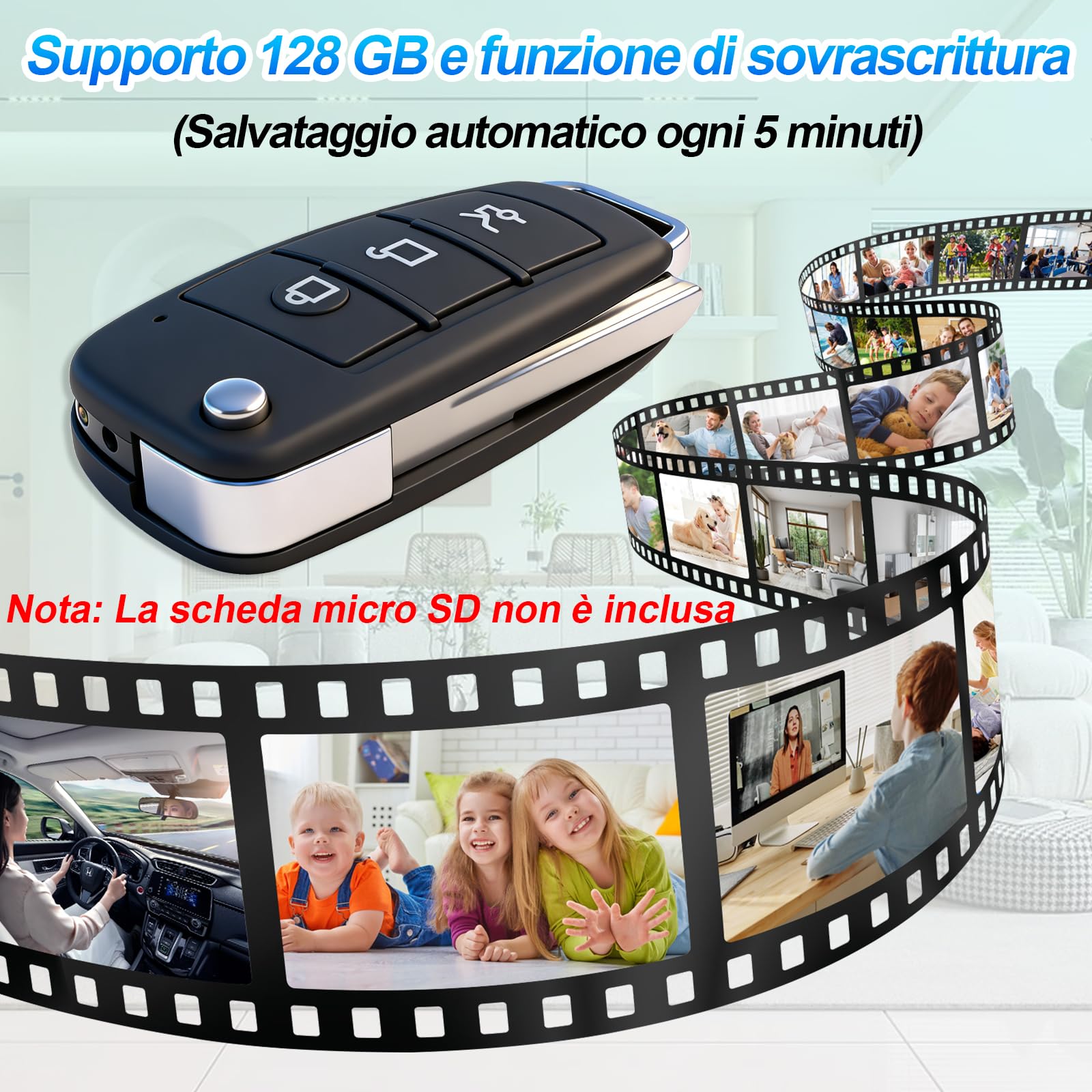 Telecamera Spia Nascosta, 1080P HD Mini Telecamera Spia Nascosta con Visione Notturna, Obiettivo Grandangolare 120° Microcamera Spia con Rilevamento del Movimento