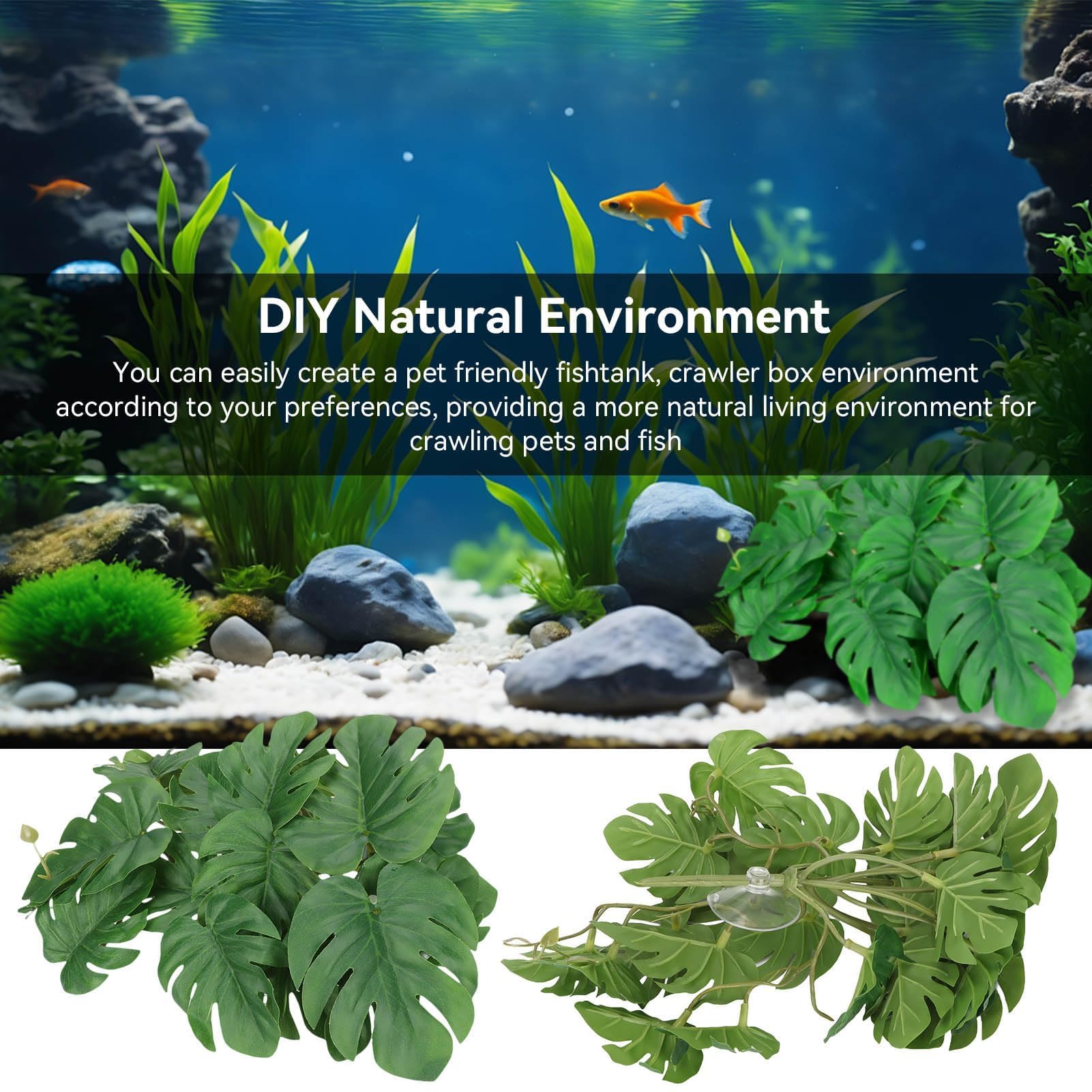HERCHR 25 x 25 cm/9,8 x 9,8 po Plantes Artificielles pour Reptiles, Feuille de Palmier Artificielle Plastique Décorative avec Ventouse pour Aquarium de Tortues de Reptiles Décor de Terrarium