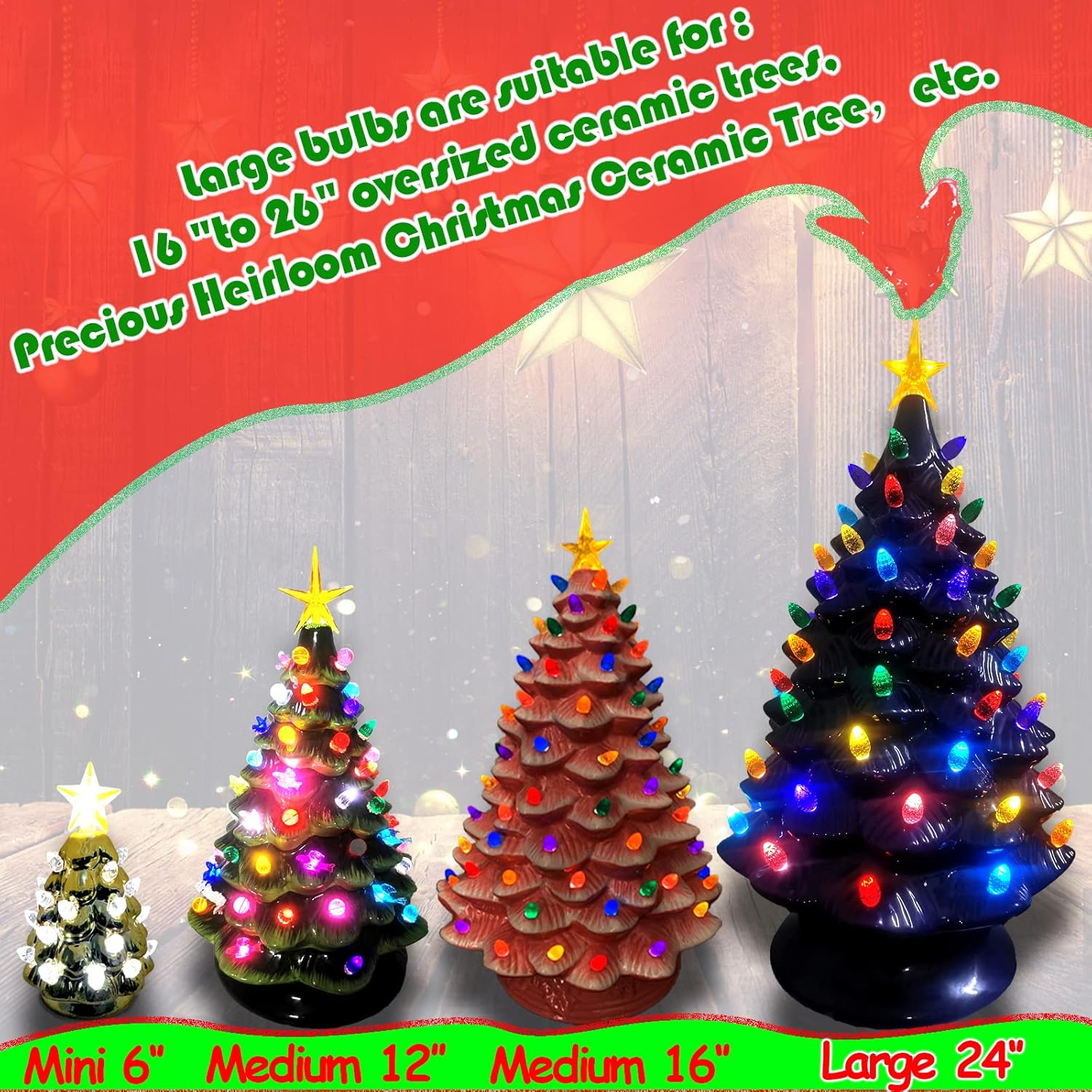 77Pcs Ceramic Christmas Tree Large Replacement Lights Bulbs/Big Tree Pegs for 16 to 30" Oversized Trees Including Twist/Pineapple & 2 Pcs Extra Large Pentagram Tree Toppers