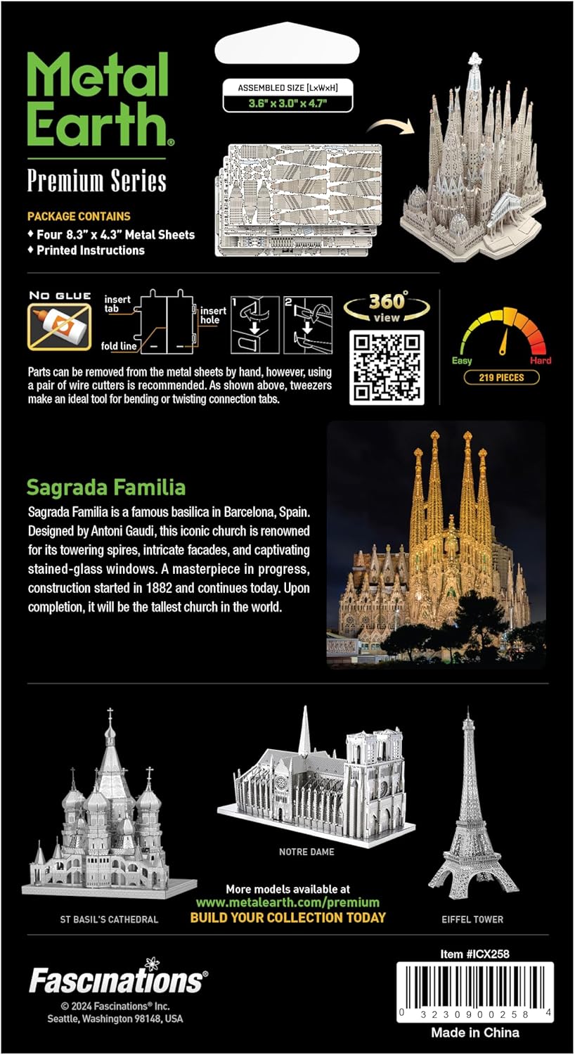 Fascinations Metal Earth Premium Series Sagrada Familia 3D Metal Model Kit Bundle with Tweezers