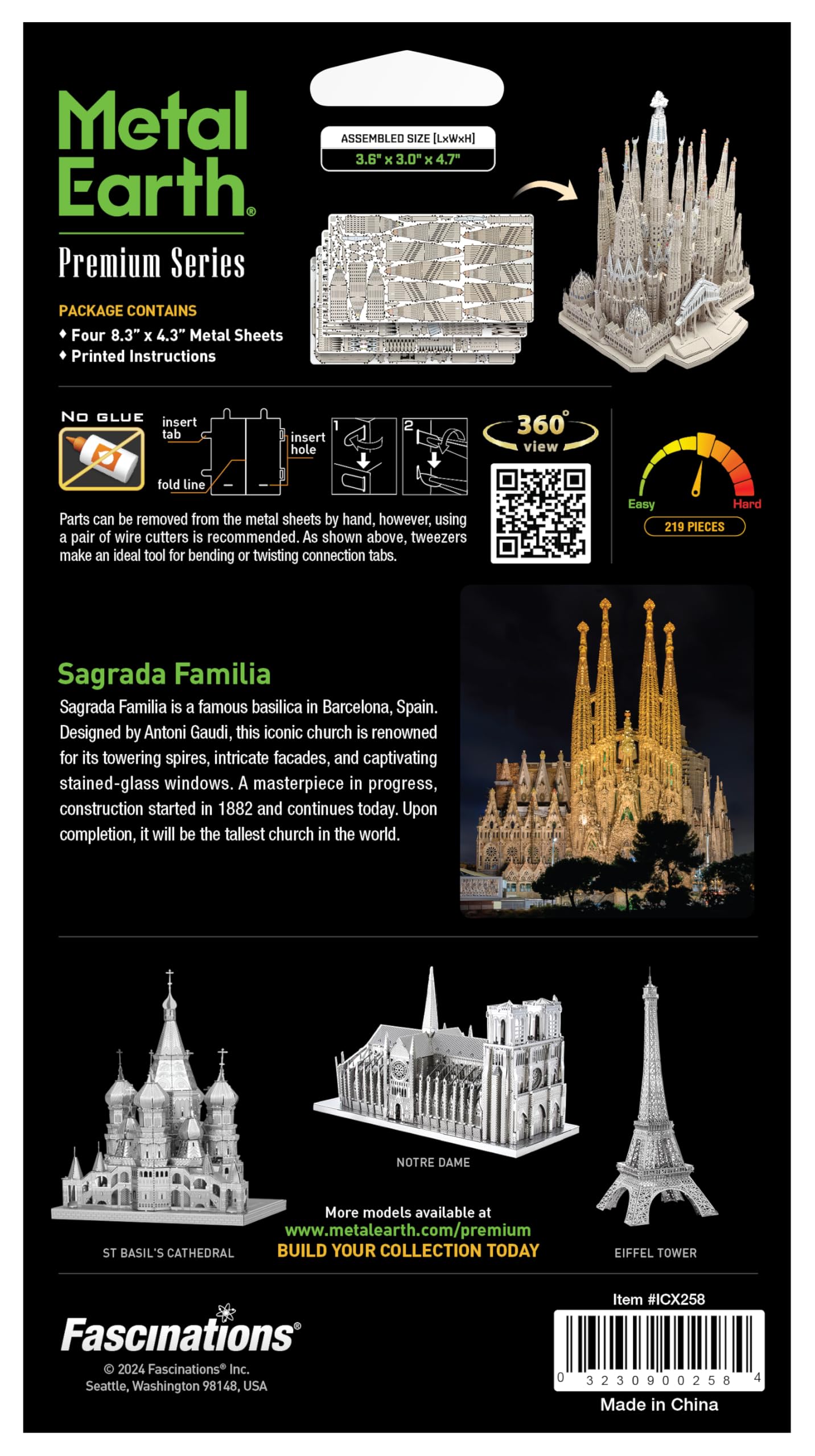 Metal Earth 3D Metallbausatz Bauwerk Sagrada Familia ab 14 Jahre | Präzise lasergeschnittene Metallteile zum Zusammenstecken ohne Klebstoff. Detailreiche Modelle mit bebilderter Bauanleitung