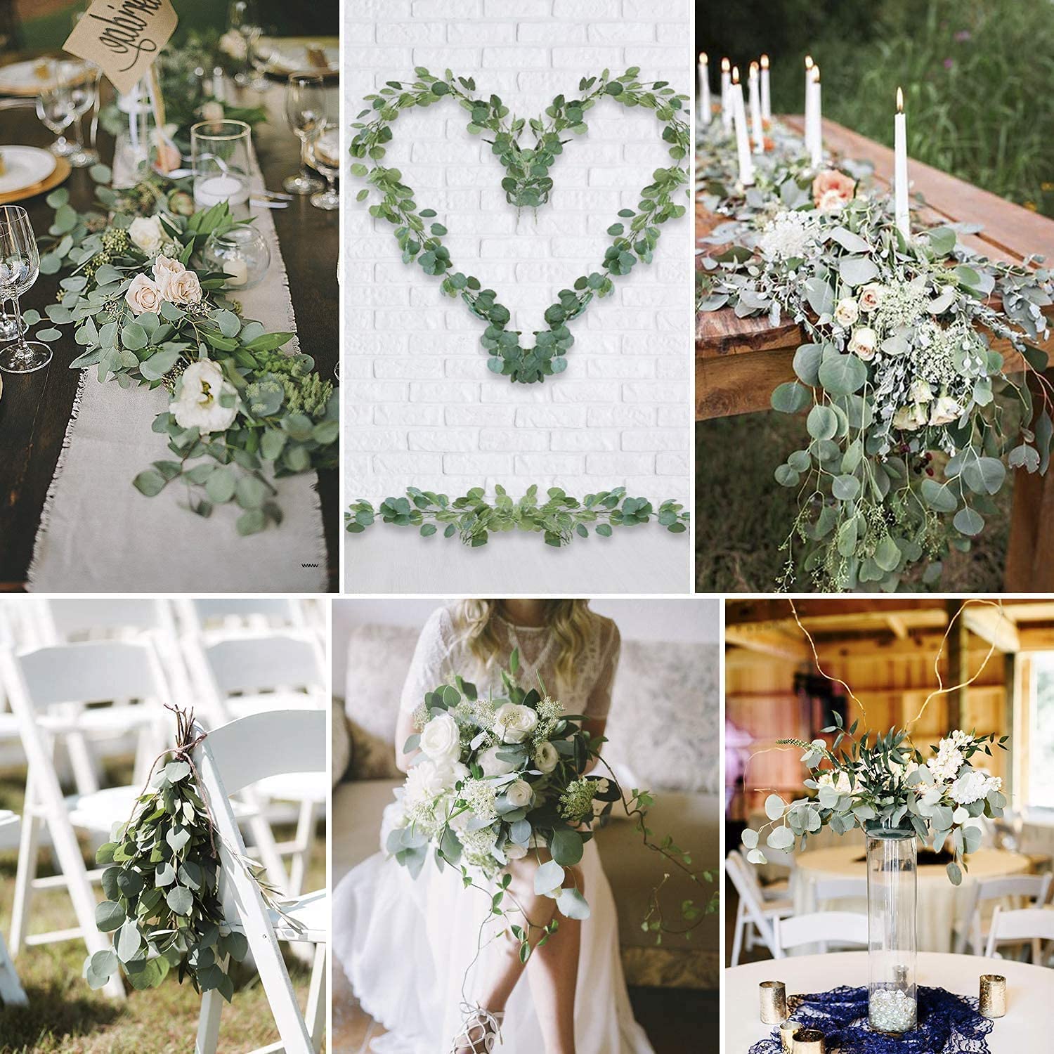 Jevina 5 Stück Eukalyptus Girlande Künstliche Blätter Deko Girlande Hochzeit Eukalyptus Kranz für zu Hause Küchen Garten Büro Hochzeit oder als Wanddekoration 1.8m