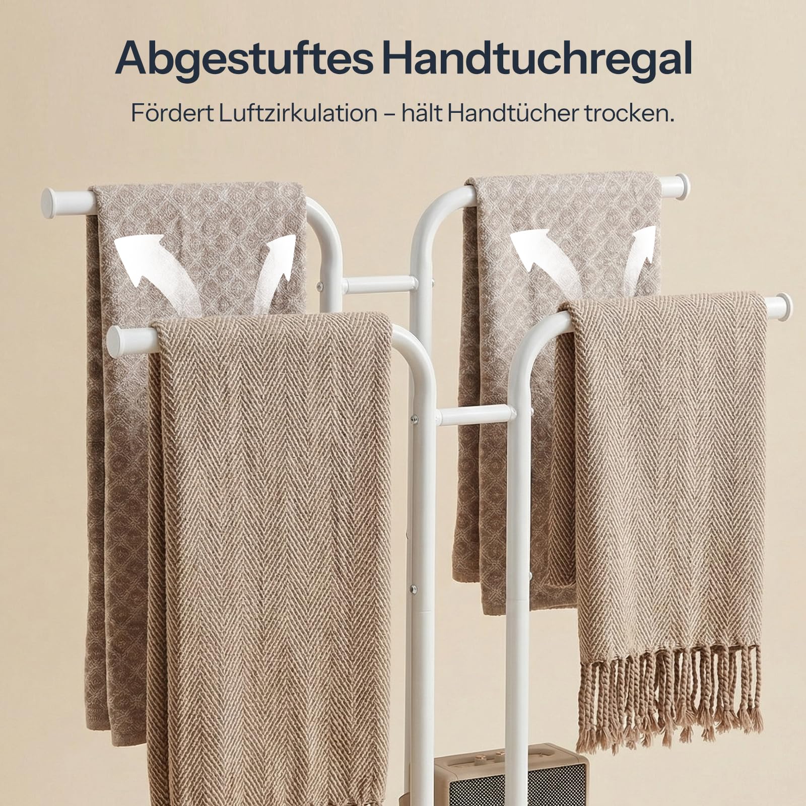 HOOBRO Freistehender T-förmiger Handtuchhalter, Handtuchständer mit 2 Handtuchstangen, Handtuchregal, für Bad, Waschküche, Schlafzimmer, Weiß und Natur EWN14LB01