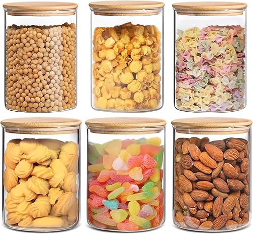 Miniatura 8 de Tarros de vidrio para almacenamiento de alimentos de 66 + 37 onzas con tapas herméticas, tarro alto de vidrio transparente con tapa de bambú,
