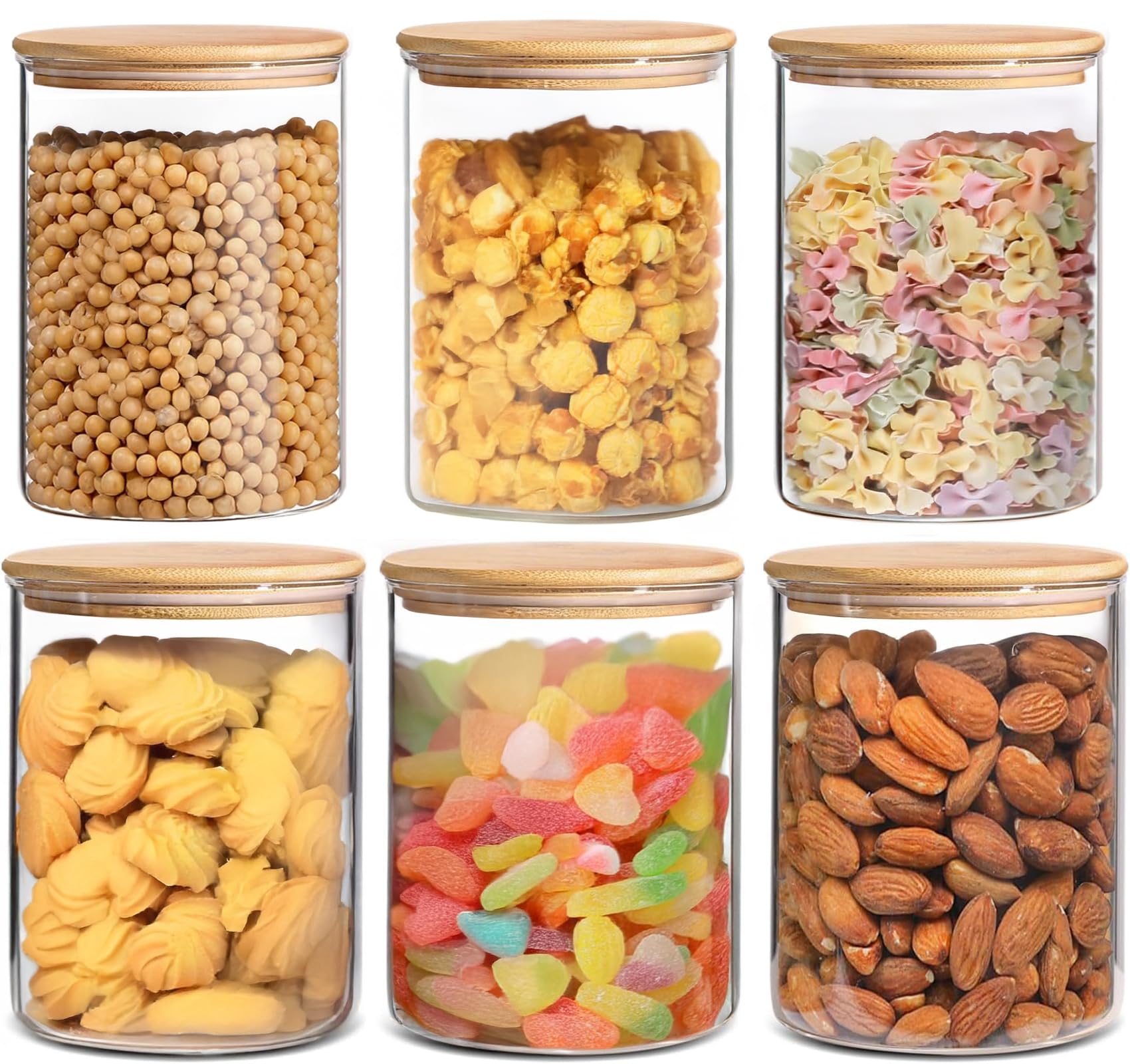 6 pcs Glass Food Storage Jars with Lids Airtight, for Sweet Jar Cookie Jar